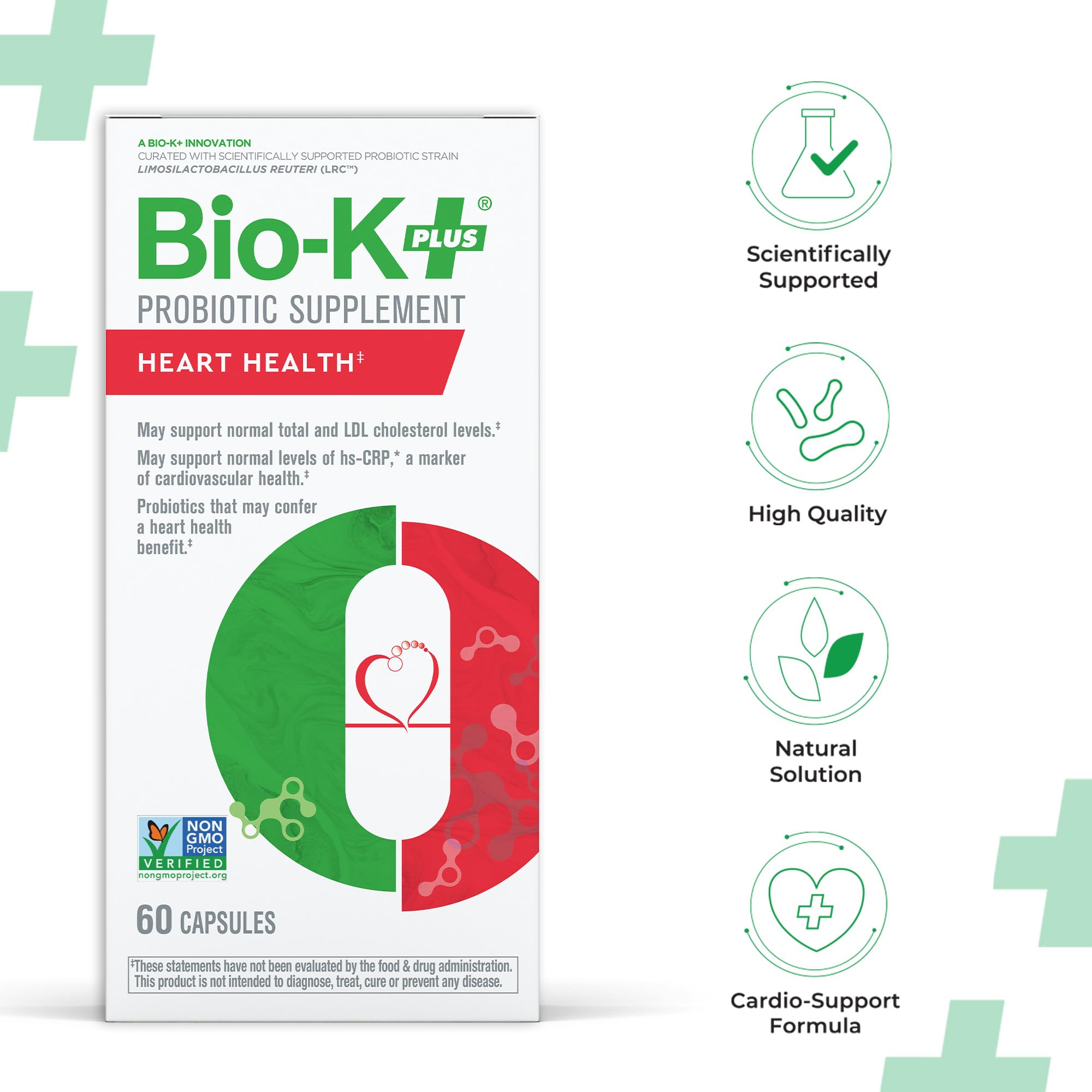 Bio-K+ Probiotics for Heart Health with Limosilactobacillus reuteri LRC – Heart Health Probiotic for Cholesterol & Cardiovascular Support, 5 Billion CFU, Vegan, Shelf-Stable – 60 Capsules Bio-K Plus uk supplements