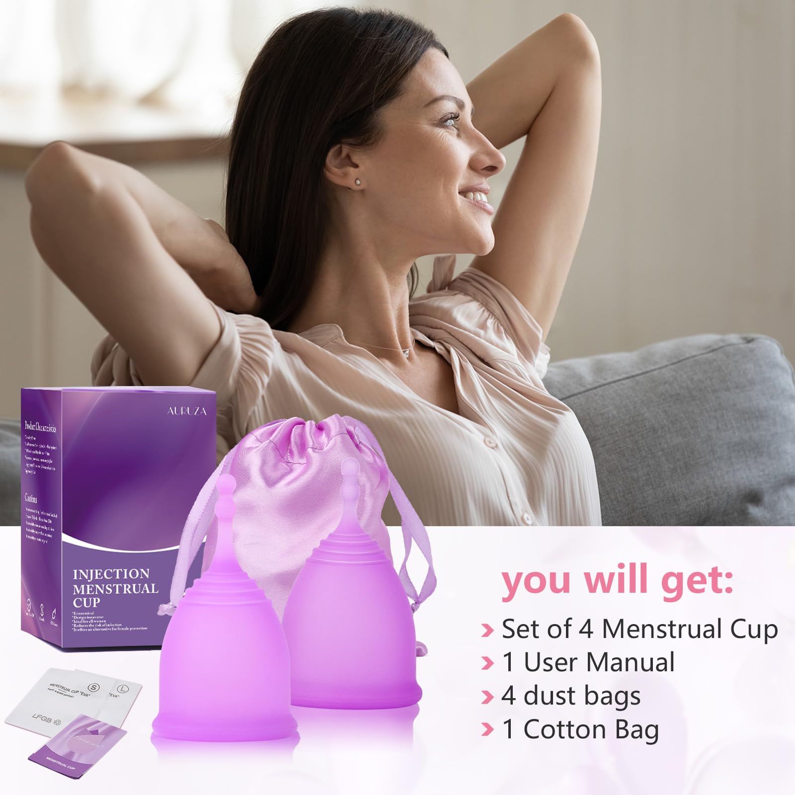 AURUZA Menstrual Cups, Set of 2 Reusable Period Cups Kit for Girls & Women, Silicone Soft Cups AURUZA uk supplements
