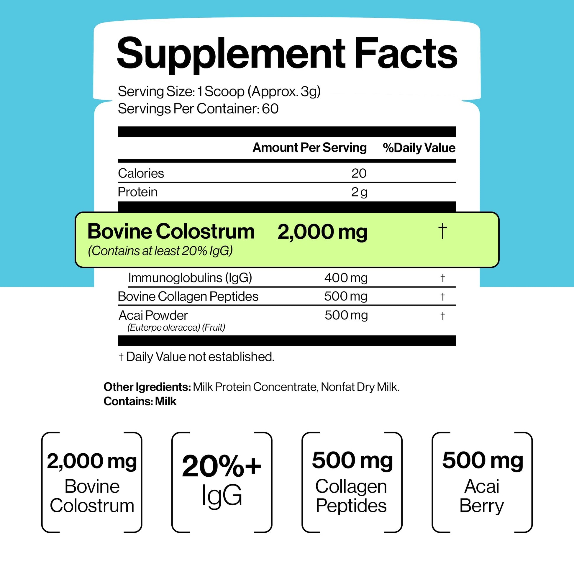 Luci Colostrum Powder 60 Servings, 3 in 1 with Collagen Peptides and Acai, Bovine Colostrum for Gut Health, Bloating, Collagen Protein for Muscle, Skin, Hair, Nails and Immunity, Gluten & Fat Free Luci Nutrition uk supplements