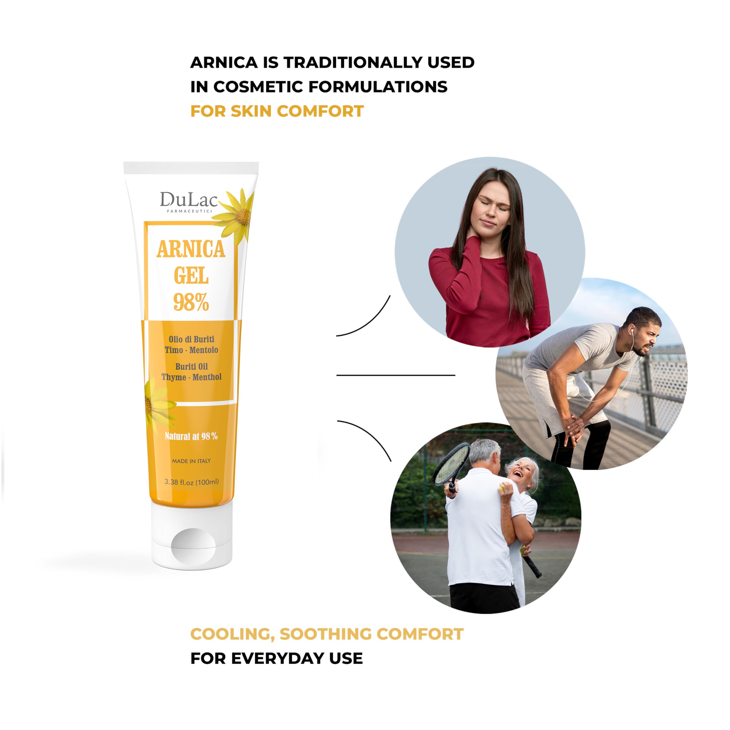 Dulac Arnica Body Massage Gel – Water-Based Cosmetic Massage Gel with Arnica Montana, Fast-Absorbing Lightweight Texture, Non-Greasy Feel, Dermatologically Tested, 3.38 Fl Oz DULÀC FARMACEUTICI 1982 uk supplements