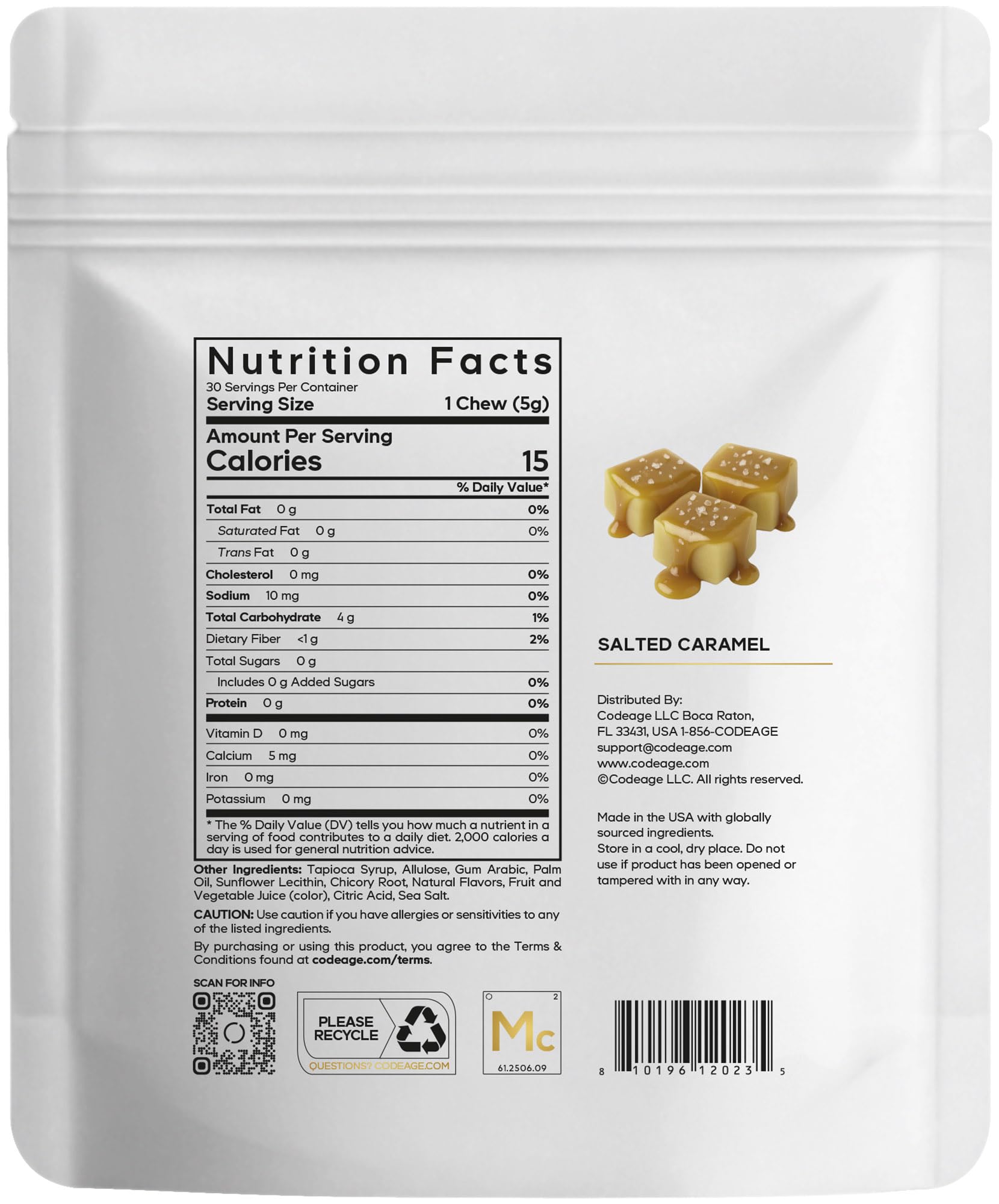 Codeage Miracle Candy Sugar-Free Candies, Salted Caramel Flavor Soft Chews – Allulose, Prebiotic Fiber – Low-Calorie Wonderchews – 0g Sugar Soft Chews - 30 Count Codeage uk supplements