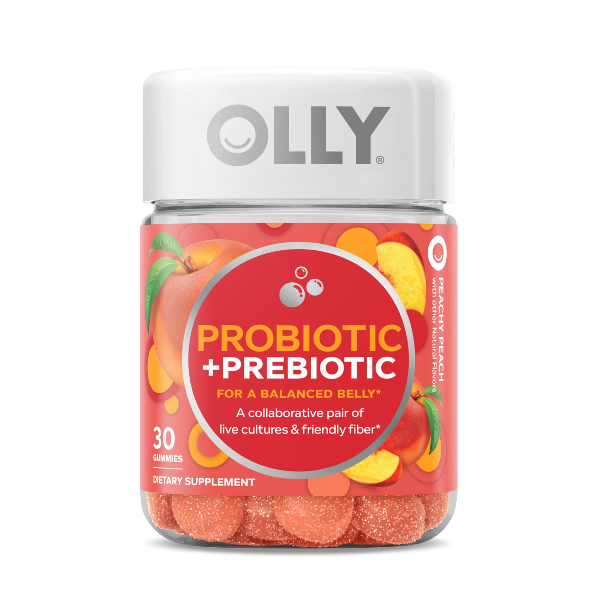 OLLY Probiotic + Prebiotic Gummy, Digestive Support and Gut Health, 500 Million CFUs, Fiber, Adult Chewable Supplement for Men and Women, Peach, 30 Day Supply - 30 Count OLLY uk supplements