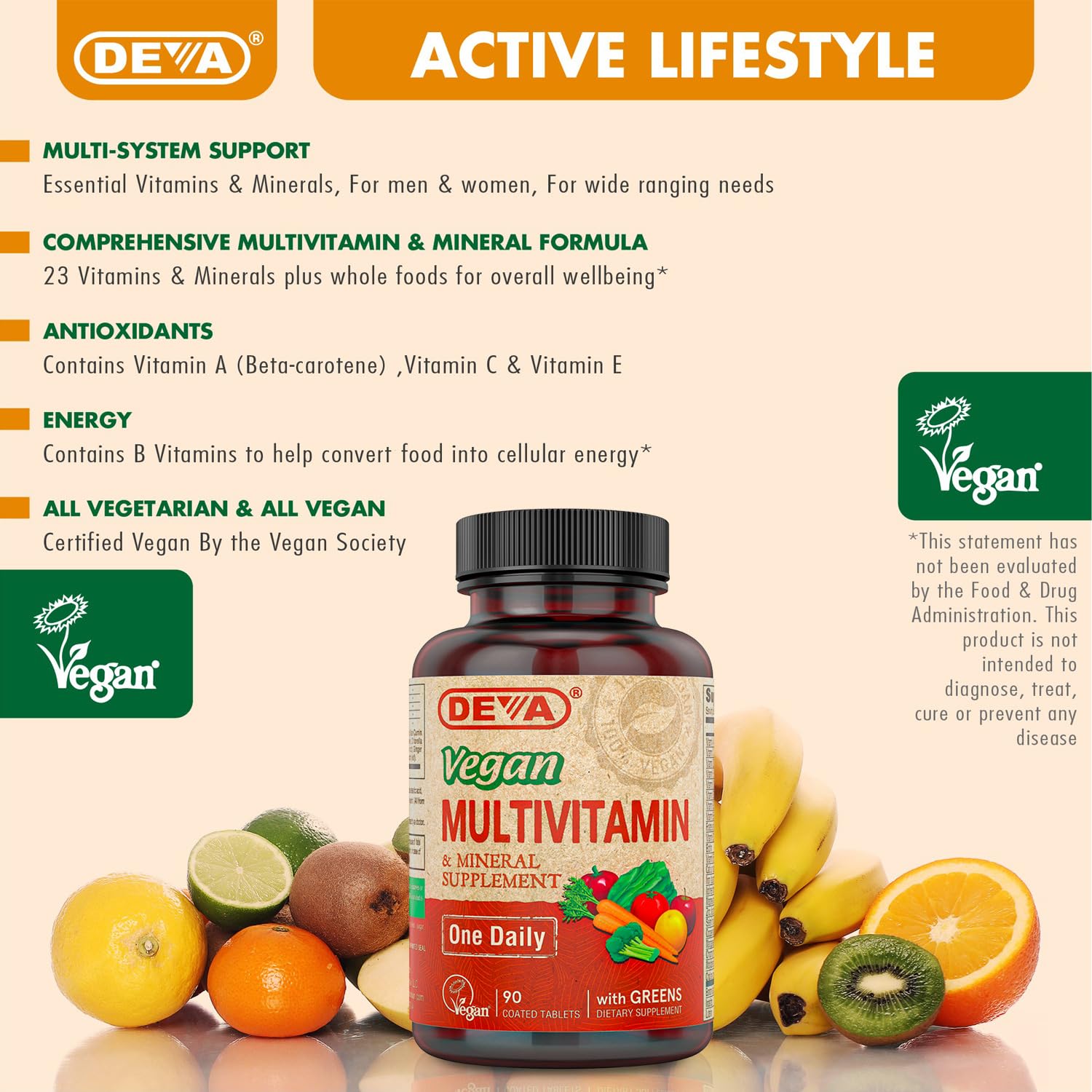 DEVA Vegan Multivitamin & Mineral Supplement with Iron 2-Pack, Spirulina, Chlorella, Ashwagandha, Broccoli & More, 90 Coated Tablets Each DEVA uk supplements