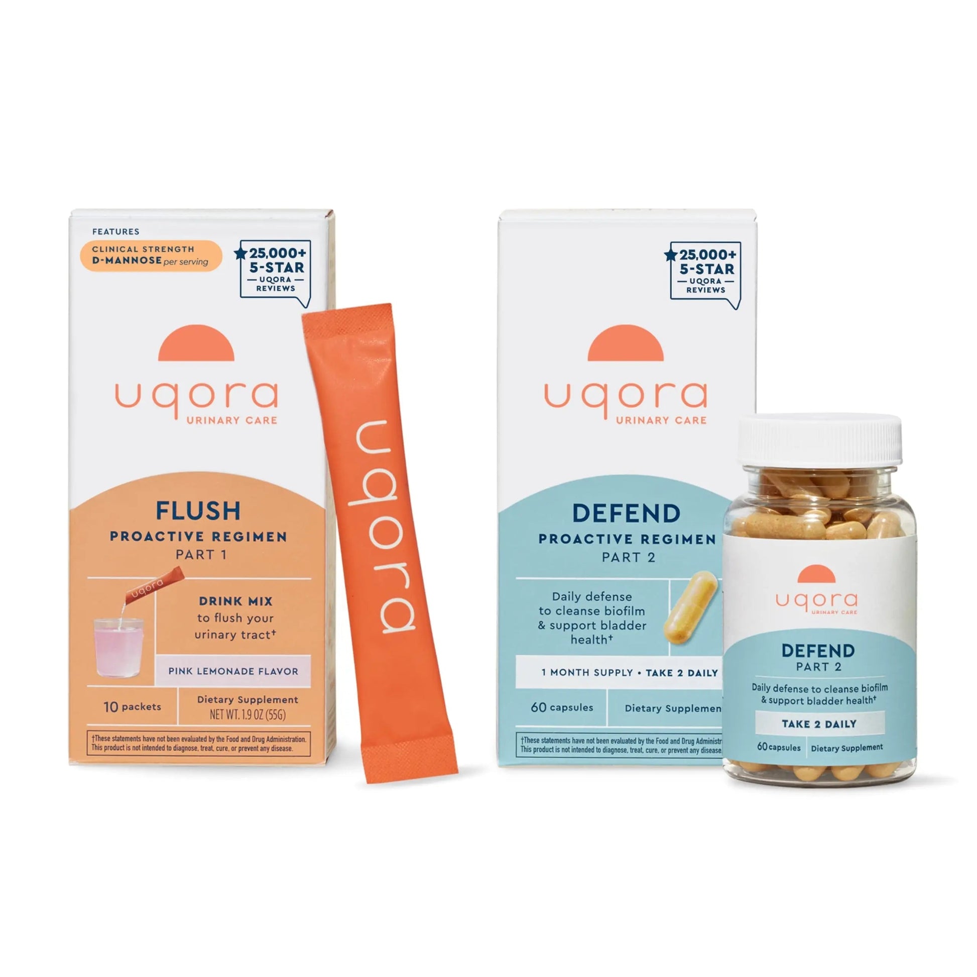 Uqora Flush (Pink Lemonade, 10 Packets) & Defend (60 Capsules) Bundle - Support Urinary Tract* with D-Mannose, Vitamin C & More - Support Bladder Health & Cleanse Biofilm* with D-Mannose & More Uqora uk supplements