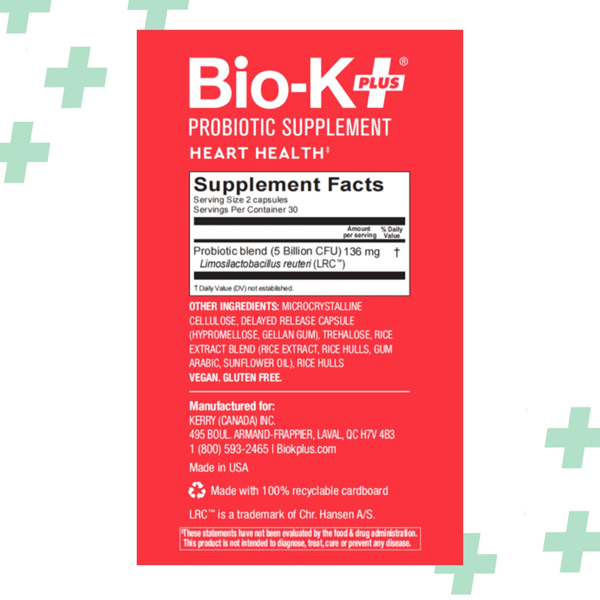Bio-K+ Probiotics for Heart Health with Limosilactobacillus reuteri LRC – Heart Health Probiotic for Cholesterol & Cardiovascular Support, 5 Billion CFU, Vegan, Shelf-Stable – 60 Capsules Bio-K Plus uk supplements