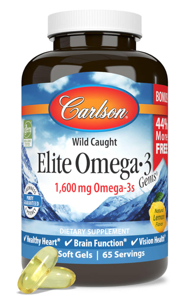 Carlson - Elite Omega-3 Gems, 1600 mg Omega-3 Fatty Acids Including EPA and DHA, Norwegian, Wild-Caught Fish Oil Supplement, Sustainably Sourced Omega