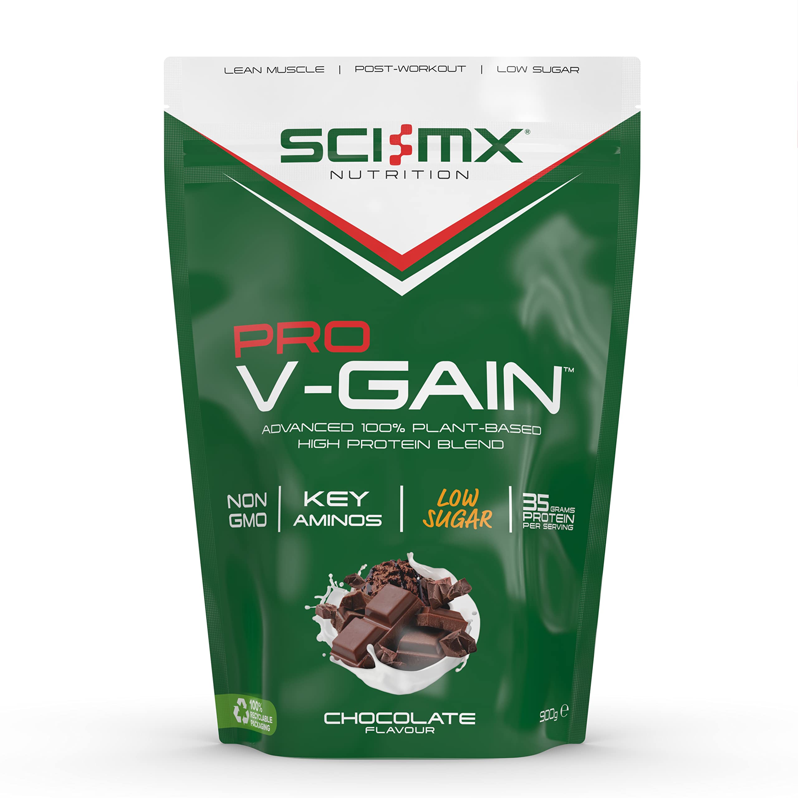 SCI-MX Pro V Gain 100% Plant Based Vegan Protein Formula With No Added Sugar - Chocolate Flavour - 900g - 20 SERVINGS SCI-MX uk supplements
