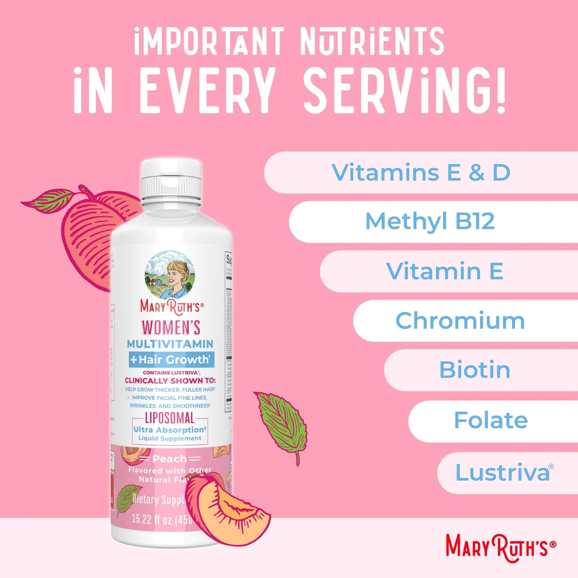 MaryRuth's Women's Multivitamin + Hair Growth Liposomal (Peach) & Iron Liquid (Berry) | Clean Label Project Verified® | MARYRUTH'S uk supplements