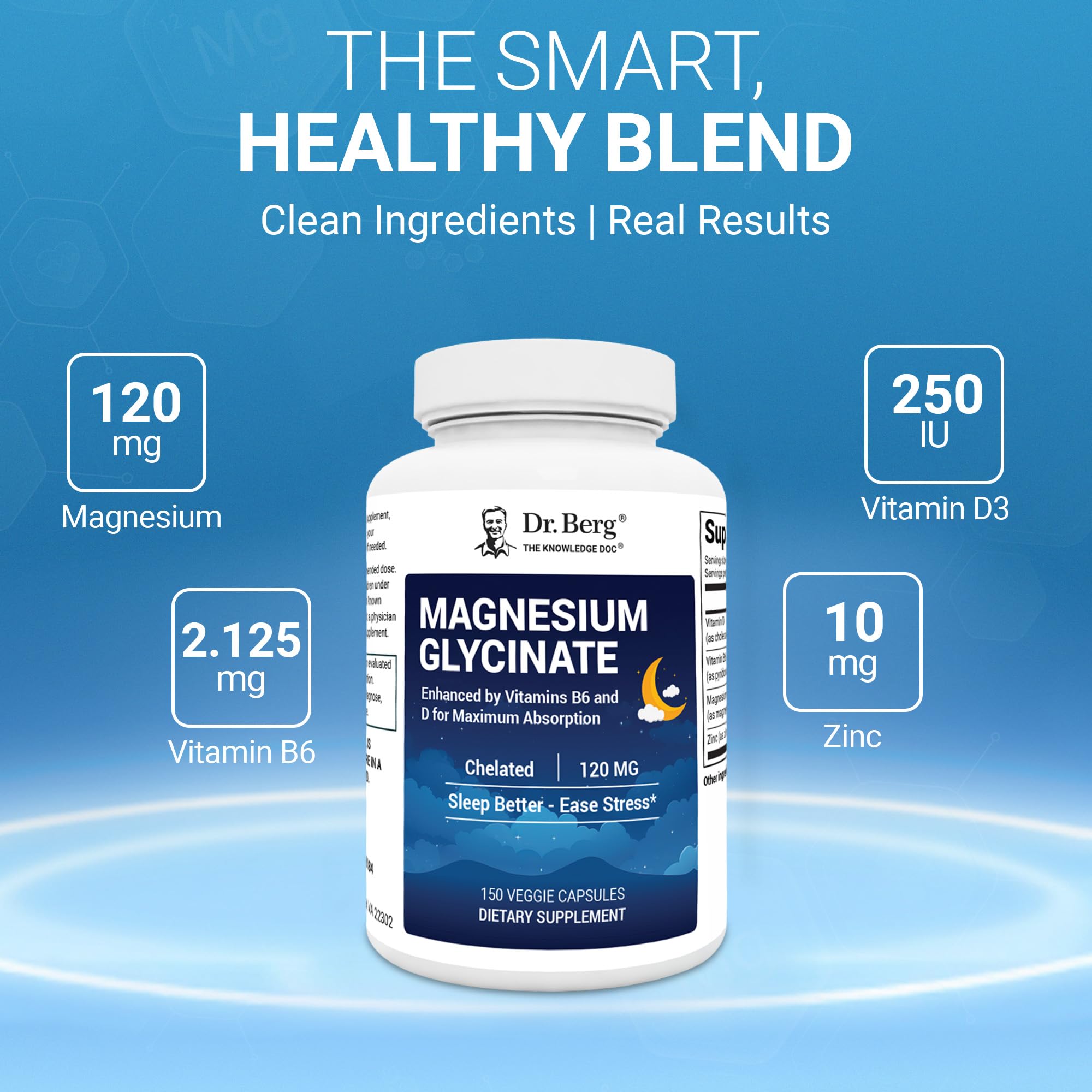 Dr. Berg Magnesium Glycinate 150ct – 4-in-1 Chelated for Muscle, Nerve, Sleep & Stress Support*– w/ D3, B6 & Zinc – 4X Lab-Tested – No Fillers – Formulated in USA, GMP-Certified Dr. Berg Nutritionals uk supplements