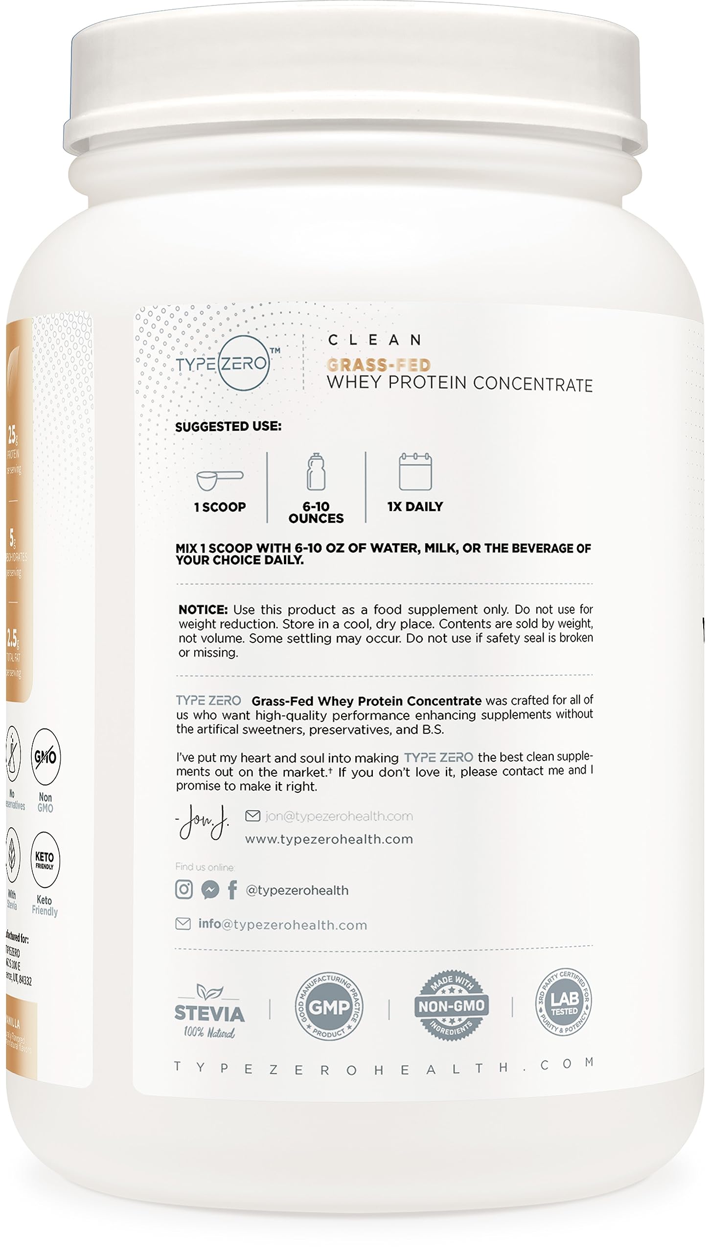 Type Zero Grass Fed Whey Protein Concentrate Powder (Vanilla, 2LBS) - Gluten Free Type Zero uk supplements