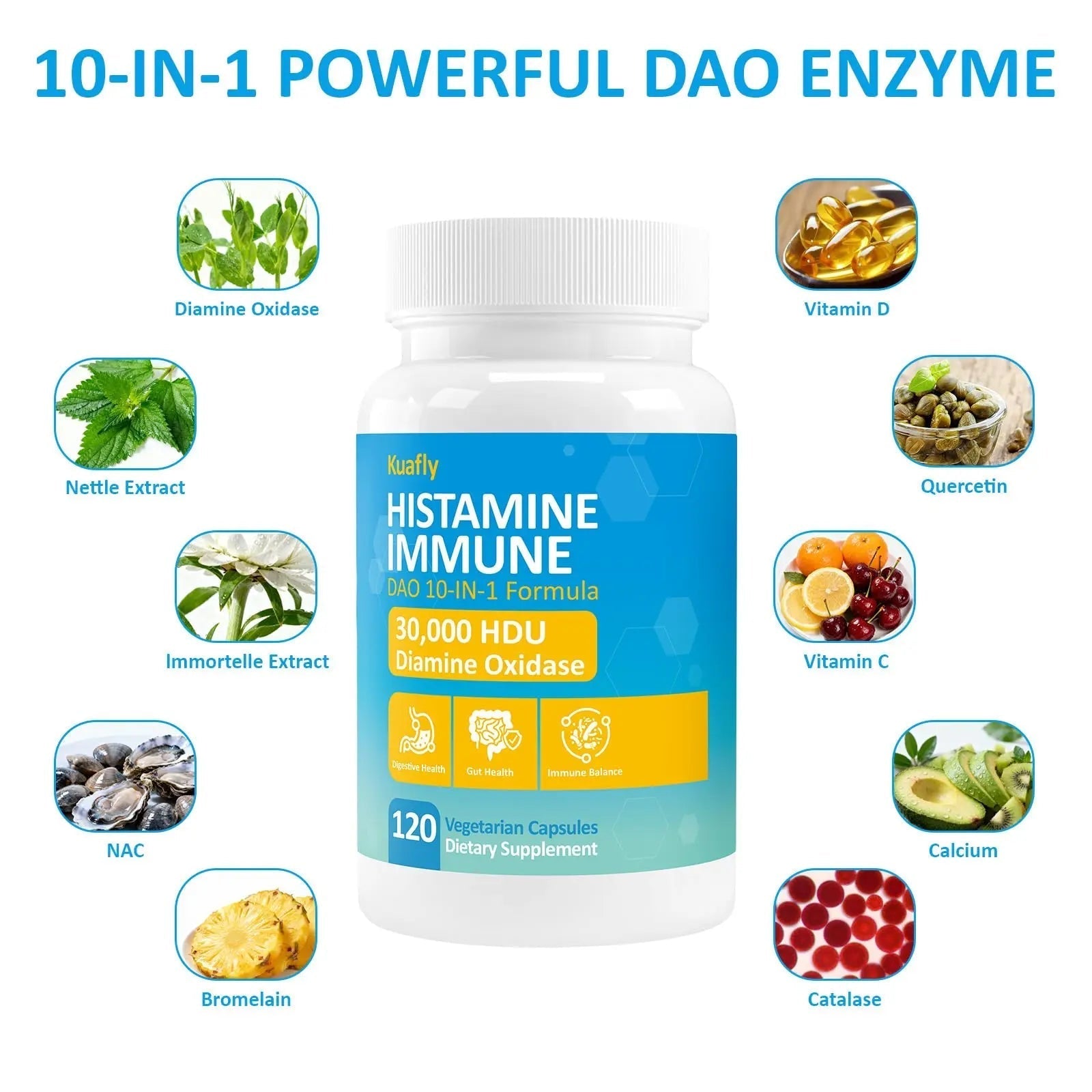 KUAFLY DAO Enzyme Supplements Histamine Blocker 120 Capsules– Natural DAO Supplement with Diamine Oxidase & Quercetin KUAFLY uk supplements