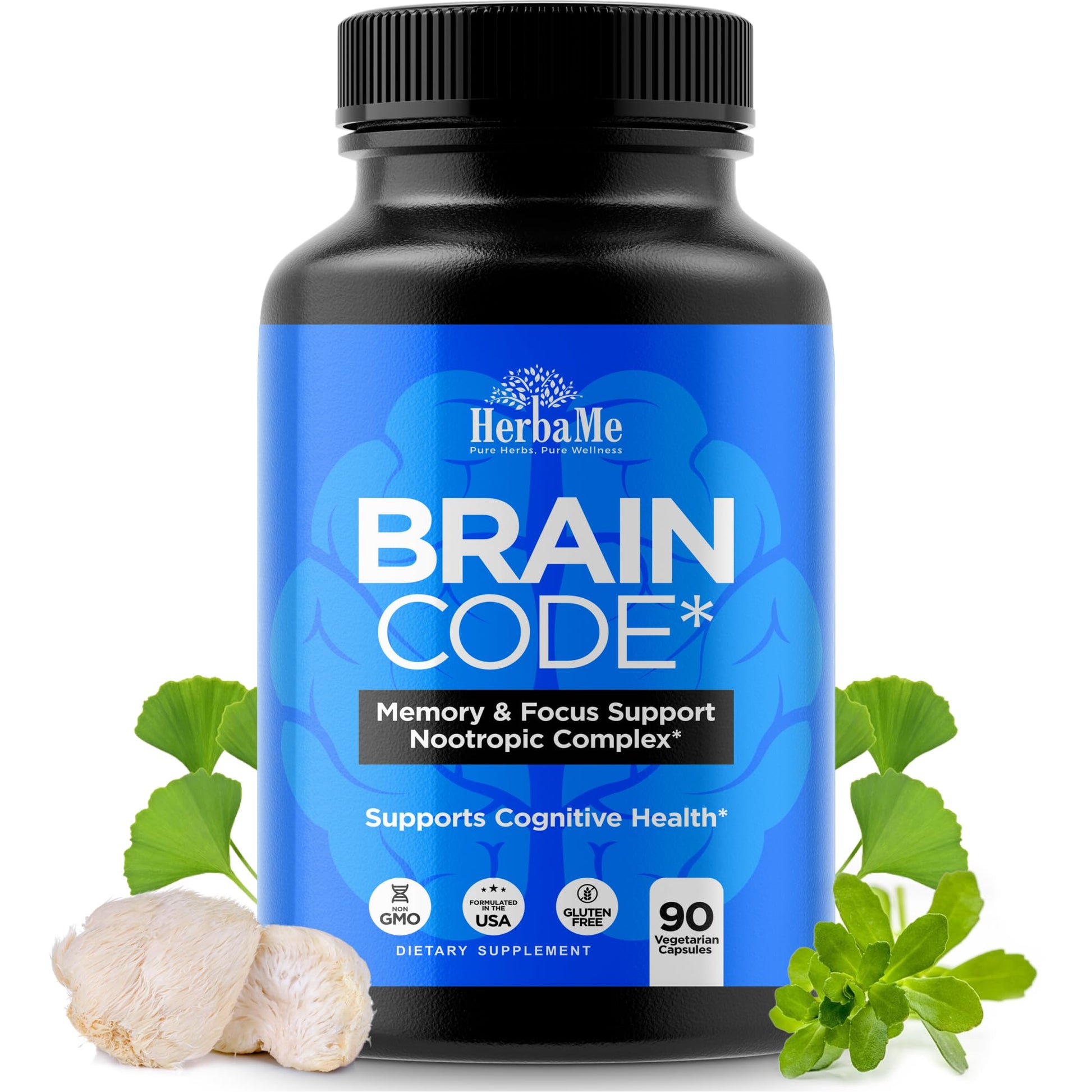 HerbaMe Brain Code Nootropic Brain Supplement for Memory and Focus | Supports Cognitive Health & Mental Clarity, Enhance Concentration | 90 Capsules HerbaMe uk supplements