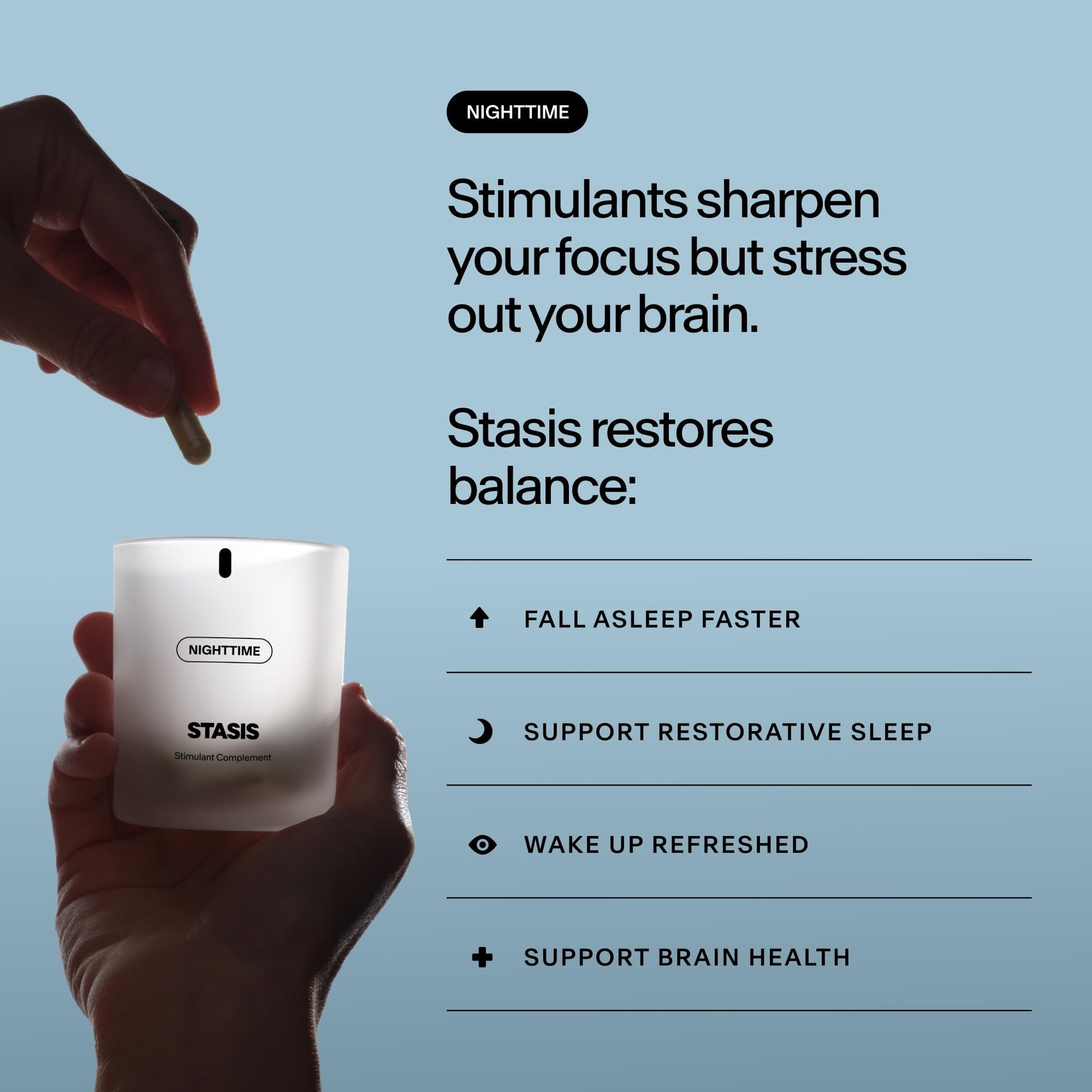 STASIS Nighttime Supplement for Men & Women with Magnesium, Melatonin, Zinc & Botanical Extracts, Evening Routine Support Capsules for Bedtime Use, Vegan, Non GMO, 25 Servings, 1 Month Supply STASIS uk supplements