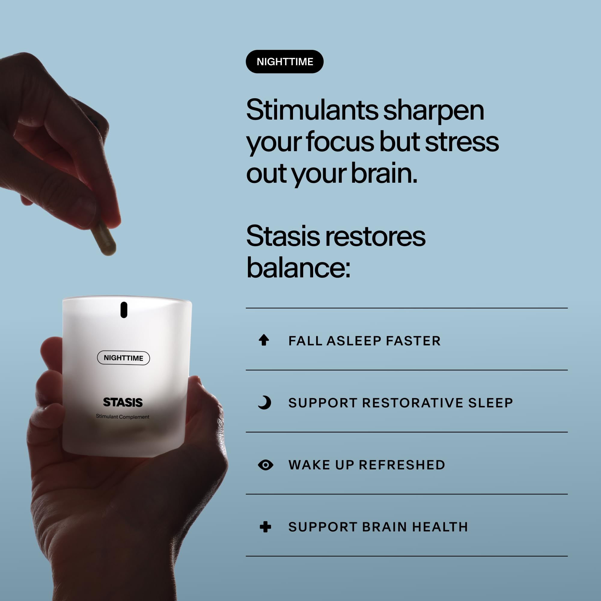STASIS Nighttime Supplement for Men & Women with Magnesium, Melatonin, Zinc & Botanical Extracts, Evening Routine Support Capsules for Bedtime Use, Vegan, Non GMO, 25 Servings, 1 Month Supply STASIS uk supplements