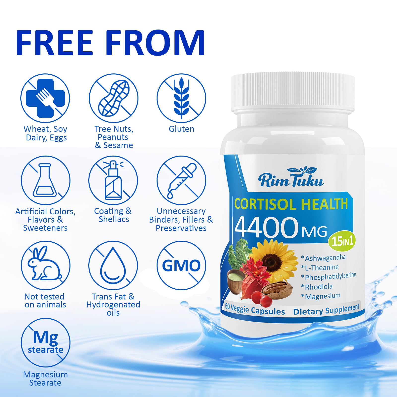 RimTuku Cortisol Supplements for Women & Men -15-in-1 Cortisol Detox for Women, Cortisol Manager & Reducer with Ashwagandha, Rhodiola Rosea Supports Stress Relief, Adrenal Balance, 120 Capsules RimTuku uk supplements