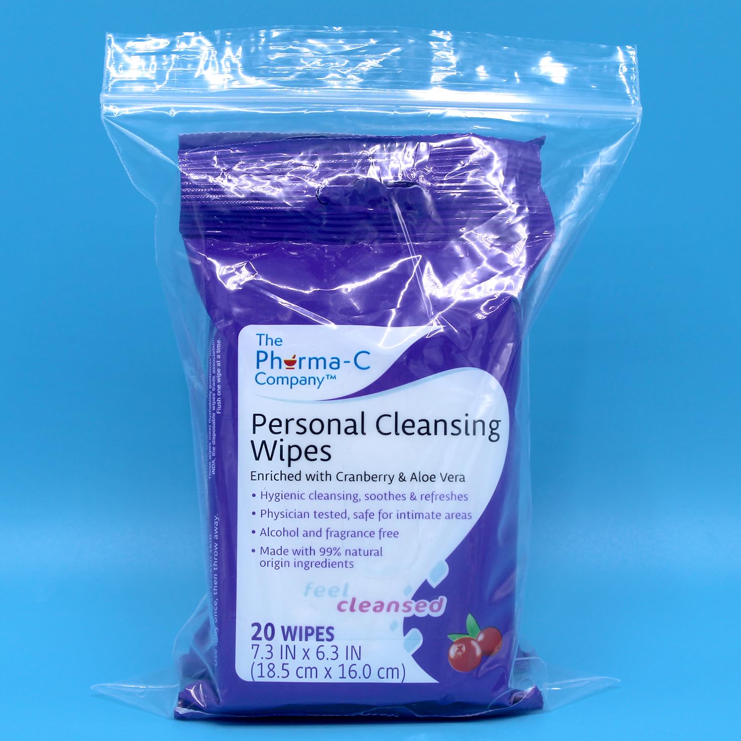 The Pharma-C Company Personal Cleansing Wipes [2 packs of 20 wipes] - Enriched with Cranberry & Aloe Vera Generic uk supplements