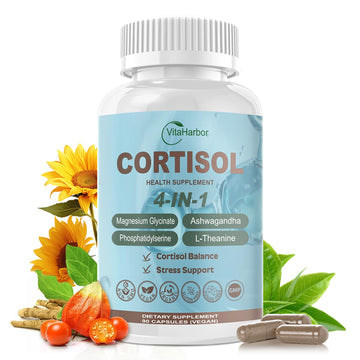VitaHarbor Cortisol Supplement for Women and Men, 4-in-1 Cortisol Reducer with Magnesium Glycinate, Ashwagandha, Phosphatidylserine, L-Theanine, for Relaxation & Calm Support, 90 Veg Caps VitaHarbor uk supplements