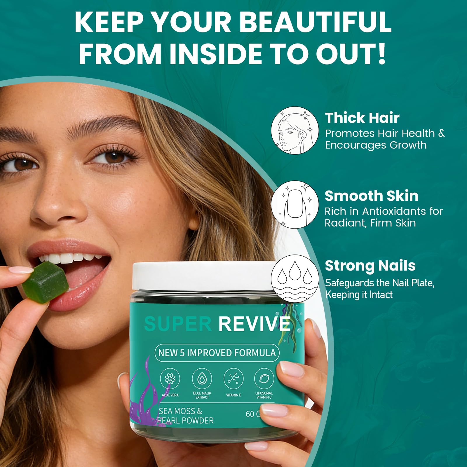 caicieter Super Revive Gummies for Hair Loss - Sea Moss Gummies with Vitamin C, E, Aloe Vera & Pearl Powder Glow, Promotes Thicker, Fuller & Stronger Hair - 60 Count caicieter uk supplements