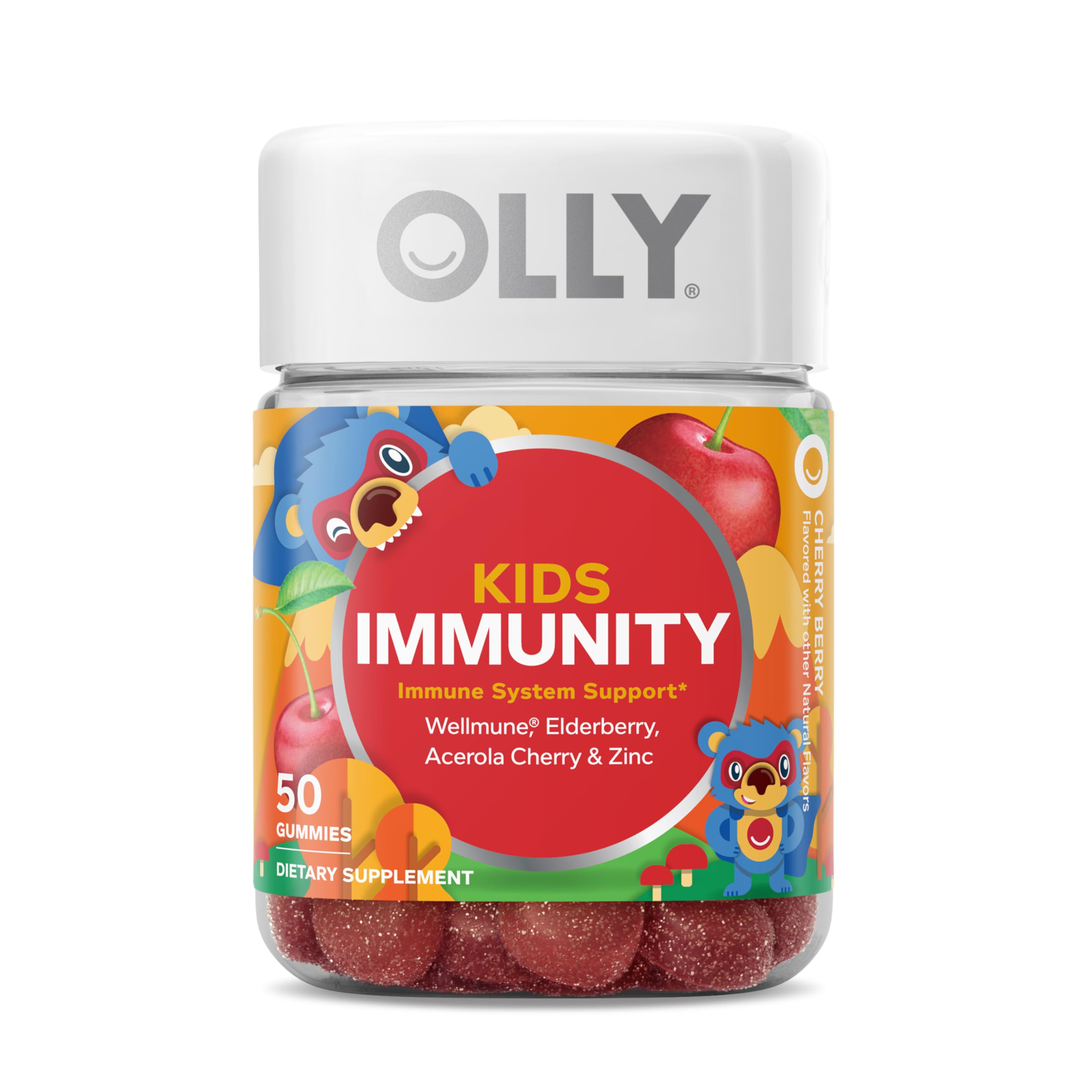OLLY Kids Immunity Gummy, Immune Support, Wellmune, Elderberry, Vitamin C, Zinc, Chewable Supplement, Cherry - 50 Count OLLY uk supplements