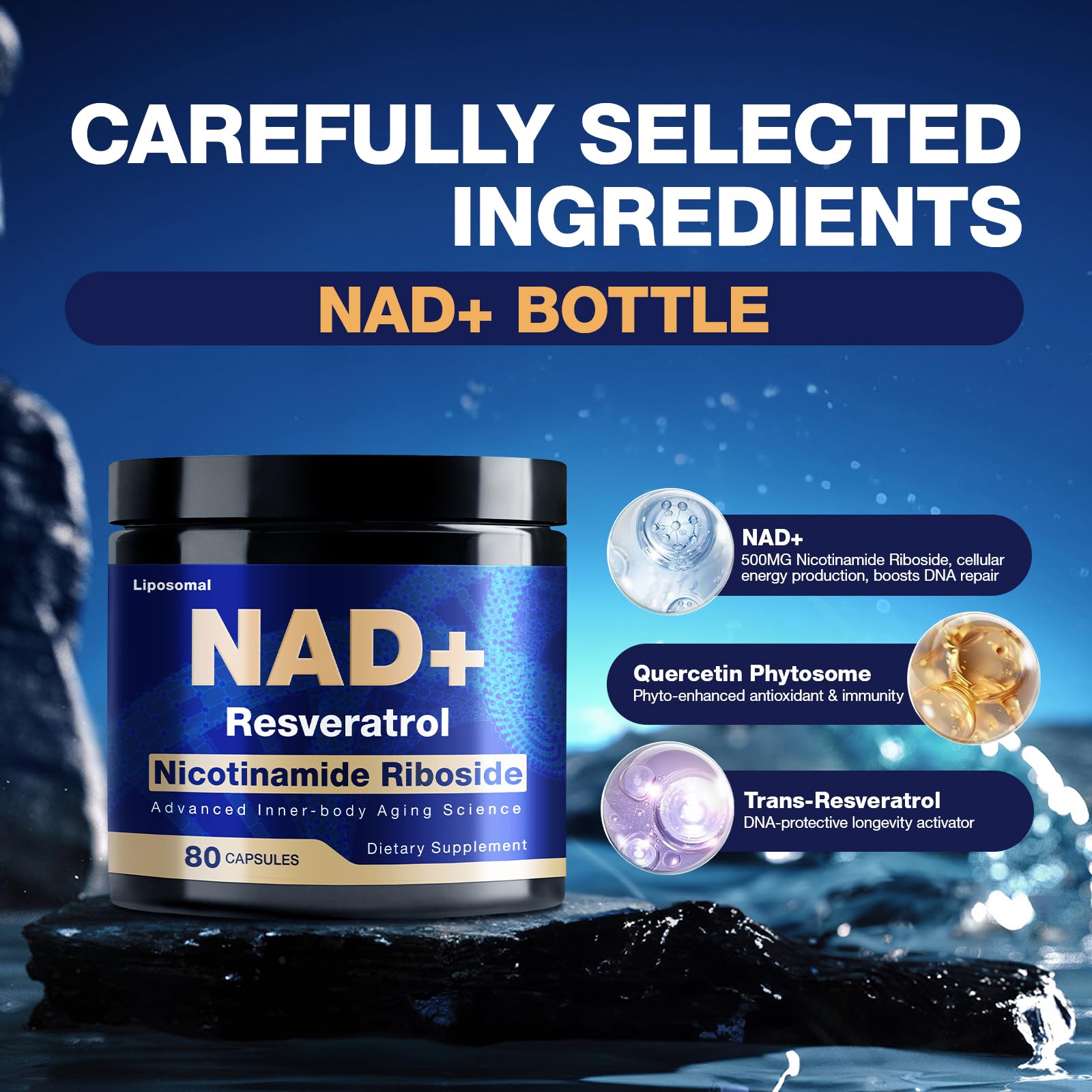 NLMUBR LUCKSIT NAD Supplement - NAD Nicotinamide Riboside Resveratrol 900mg, NAD Supplements for Women & Man, Liposomal NAD+ for Anti Aging & Cell Regenerator, 80 Capsules NLMUBR LUCKSIT uk supplements