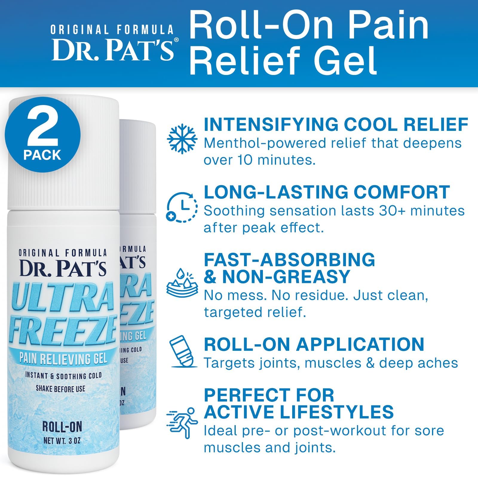 Ultra Freeze Roll-On Pain Relief Gel (3oz) - Joint & Muscle Therapy Rub for Arthritis, Neuropathy, Foot, and Joint - Cooling Topical Anti-Inflammatory (2 Pack) Ultra Freeze uk supplements
