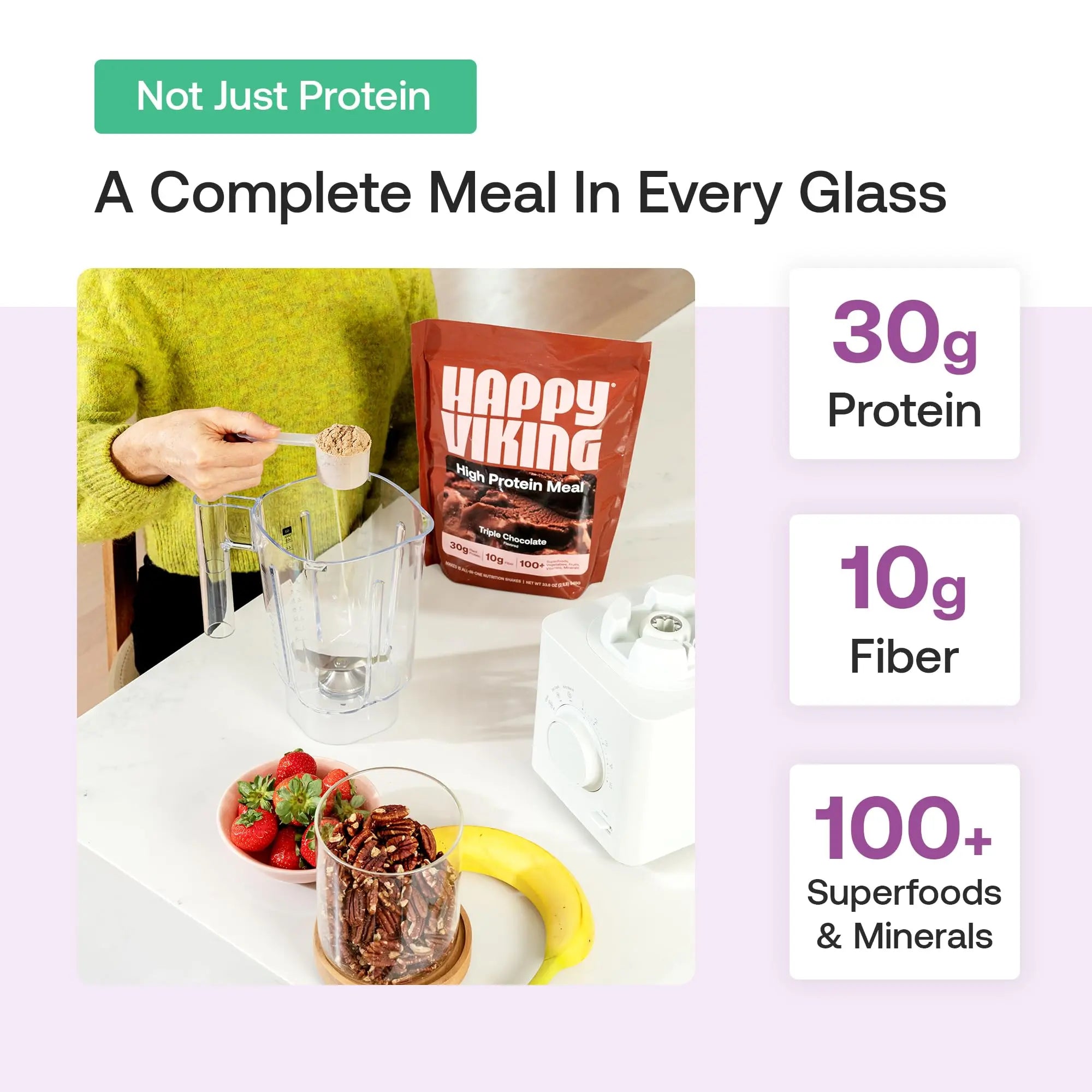 Happy Viking Plant-Based Protein Powder +100 Superfoods Chocolate Meal Replacement Shake, Created by Venus Williams, 30g Plant Protein, 10g Fiber, Vegan, Gluten-Free, Non-GMO,15 Meals Happy Viking uk supplements