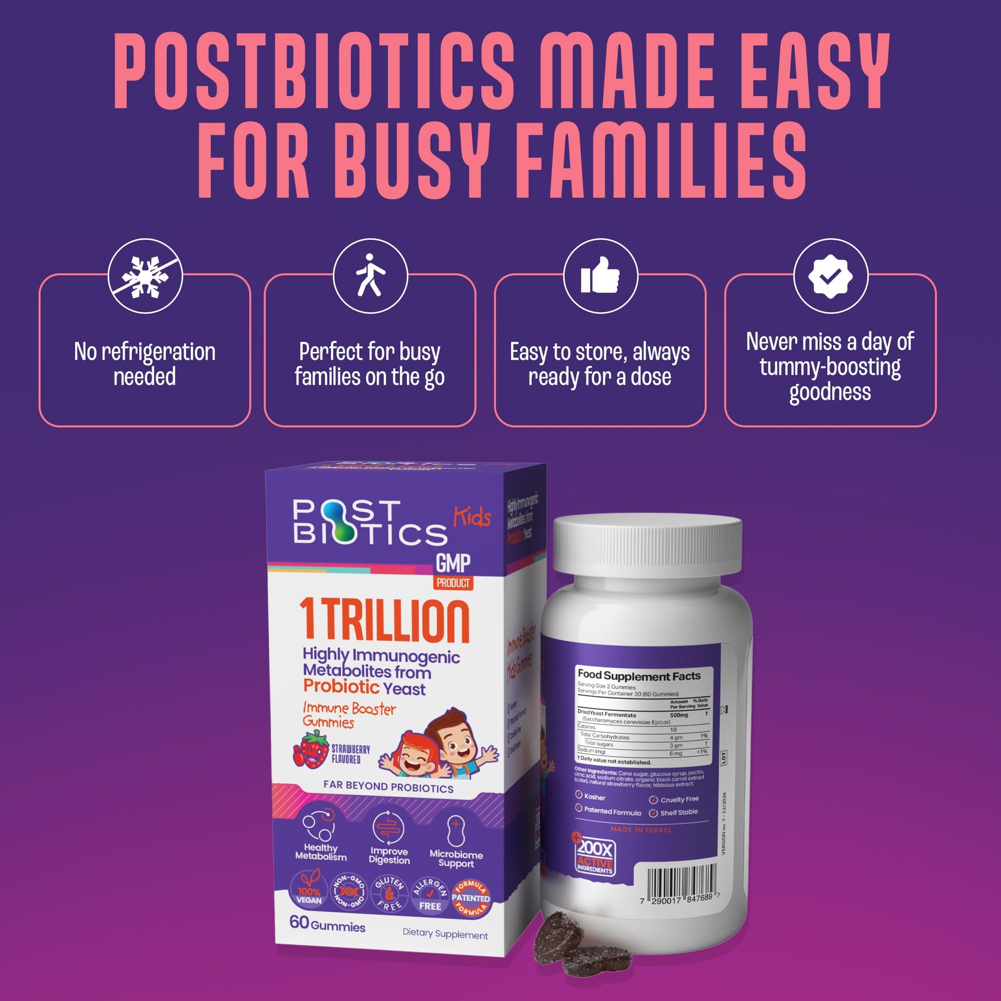 NAVEH PHARMA Postbiotics Kids Strawberry Gummies. Children’s Postbiotics, Ages 4+, 1 Trillion metabolites 200X Ingredients Than Probiotic Or Prebiotic. Gut Health, Immunity, Digestion & Microbiome NAVEH PHARMA uk supplements