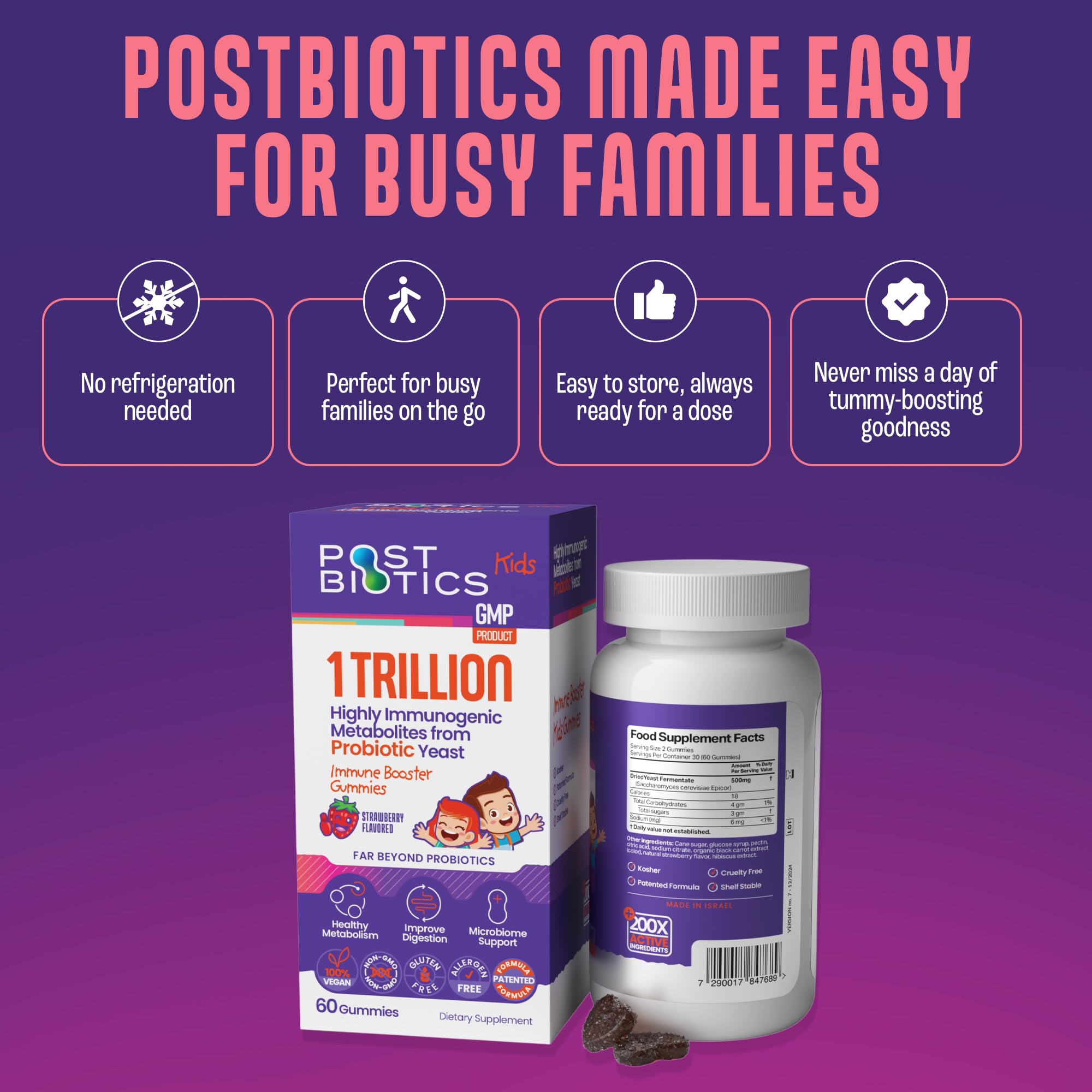 NAVEH PHARMA Postbiotics Kids Strawberry Gummies. Children’s Postbiotics, Ages 4+, 1 Trillion metabolites 200X Ingredients Than Probiotic Or Prebiotic. Gut Health, Immunity, Digestion & Microbiome NAVEH PHARMA uk supplements