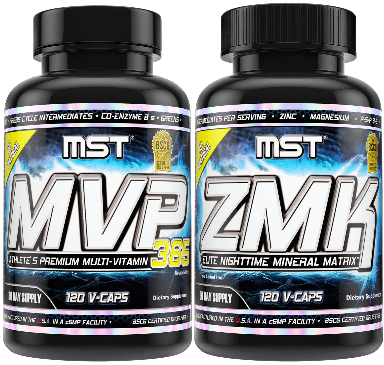 MST Foundation Stack, ZMK Nighttime Multi-Mineral, 120 V-Caps and MVP-365 Premium Multiple Vitamin, 1000iu Vitamin D3, 120 V-Caps, BSCG Certified Drug Free Millennium Sport Technologies MST uk supplements