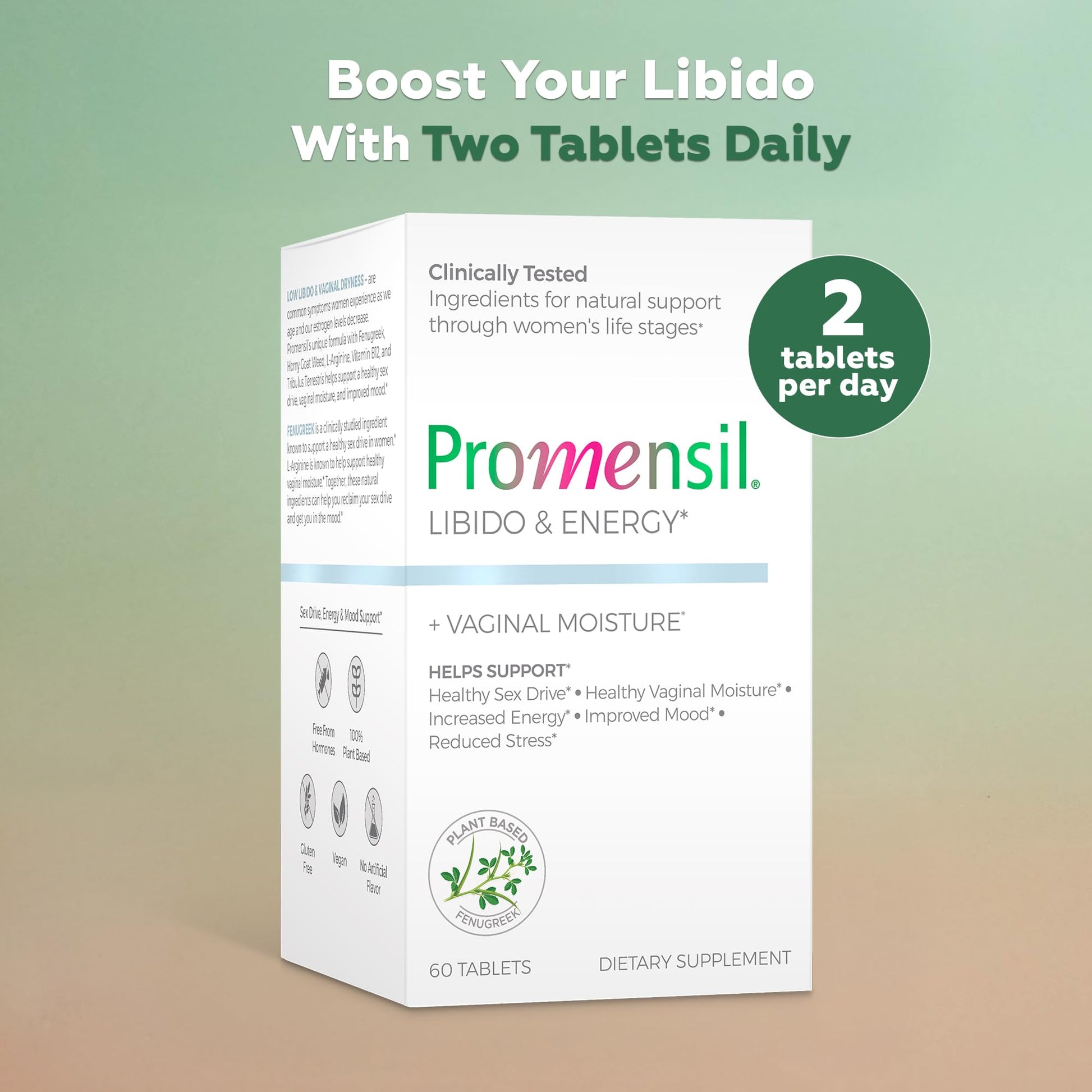 Promensil Libido & Energy - Libido Booster for Women, Sexual Health Support for Women with Low Estrogen, Fenugreek, Horny Goat Weed & Vitamins for Menopause, Clinically Proven - 30 Day Supply Promensil uk supplements