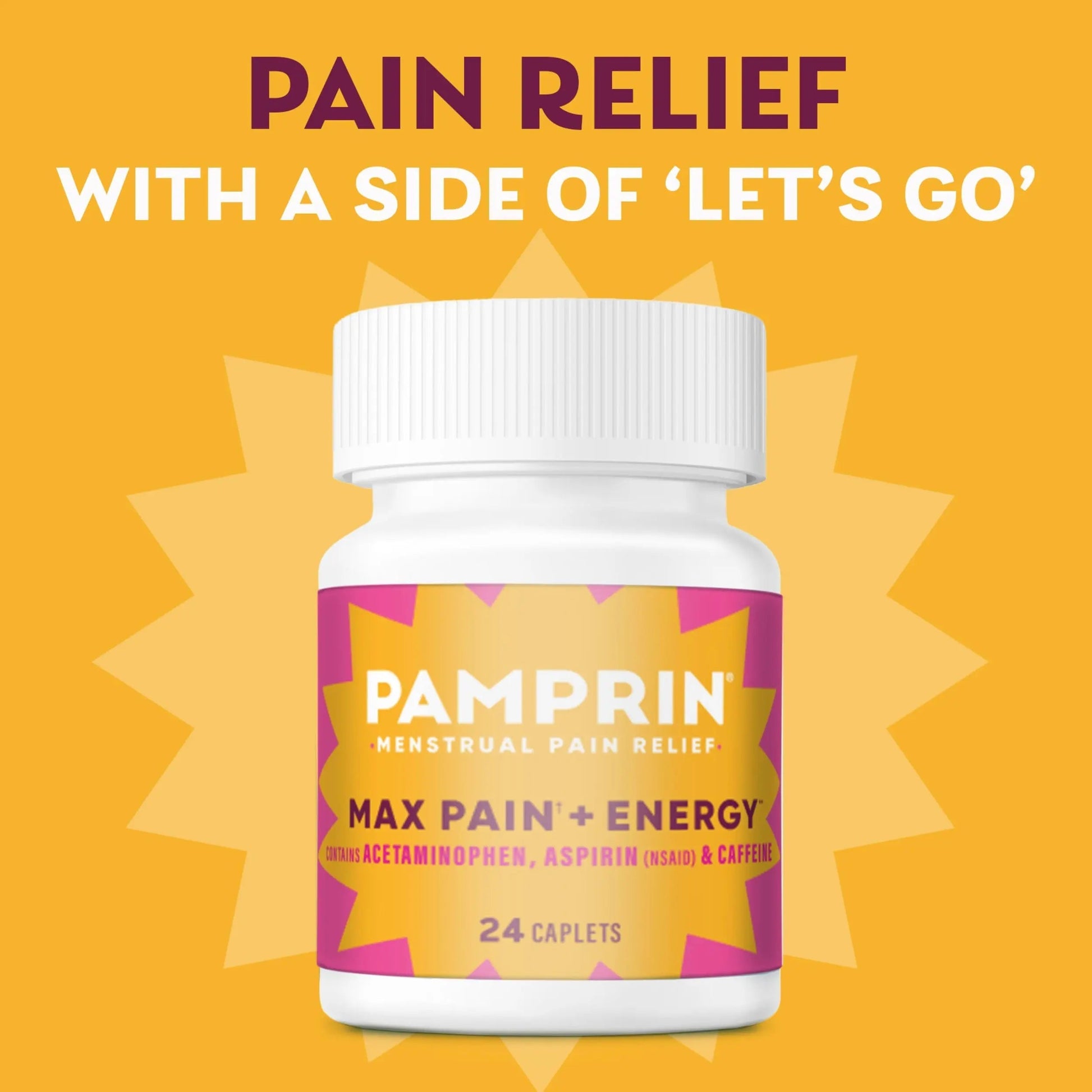 Pamprin Maximum Strength Max Pain and Energy Formula, Menstrual Period Symptoms Relief for Cramps, Bloating and Fatigue, 24 Caplets Pamprin uk supplements
