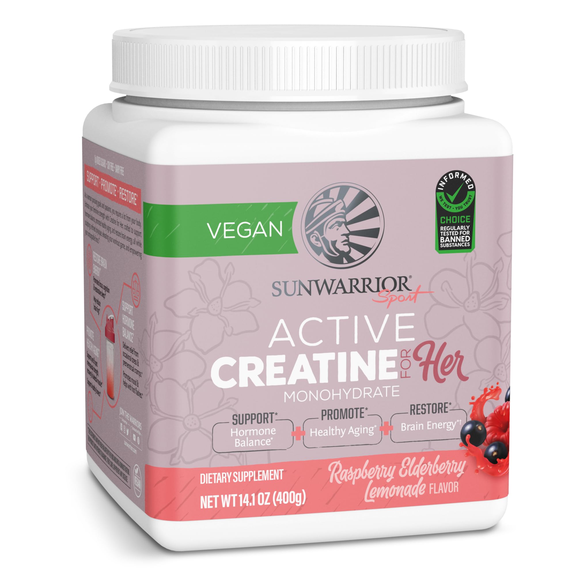 Sunwarrior Creatine for Women Monohydrate Powder Micronized Pre Workout Recovery Supplement Support Muscle Building Strength Training Cognition | Vegan and Easily Mixes 50 Servings, Raspberry Lemonade Sunwarrior uk supplements