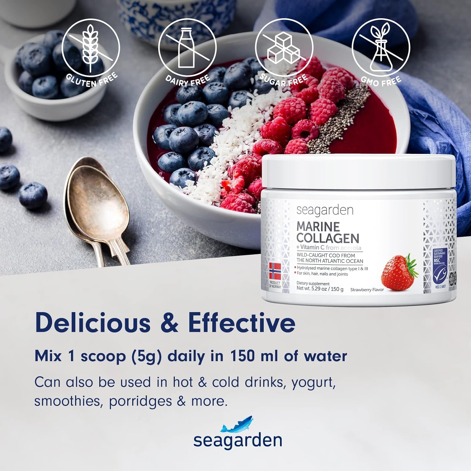 Seagarden Marine Collagen Powder + Vitamin C | Collagen Peptides Powder (Type I & III) SEAGARDEN uk supplements