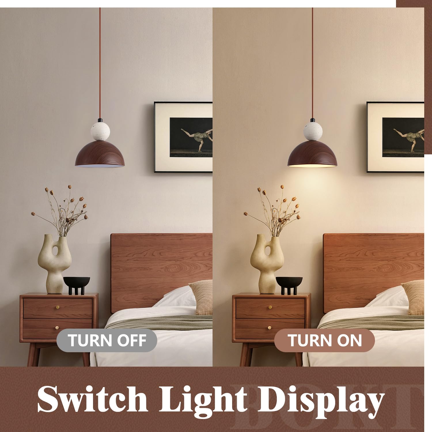BOKT Wabi Sabi Pendant Light Nordic LED Ceiling Hanging Light Modern Natural Stone Pendant Light Adjustable Dimmable Walnut Mini Chandelier for Dining Room Living Room BOKT uk supplements