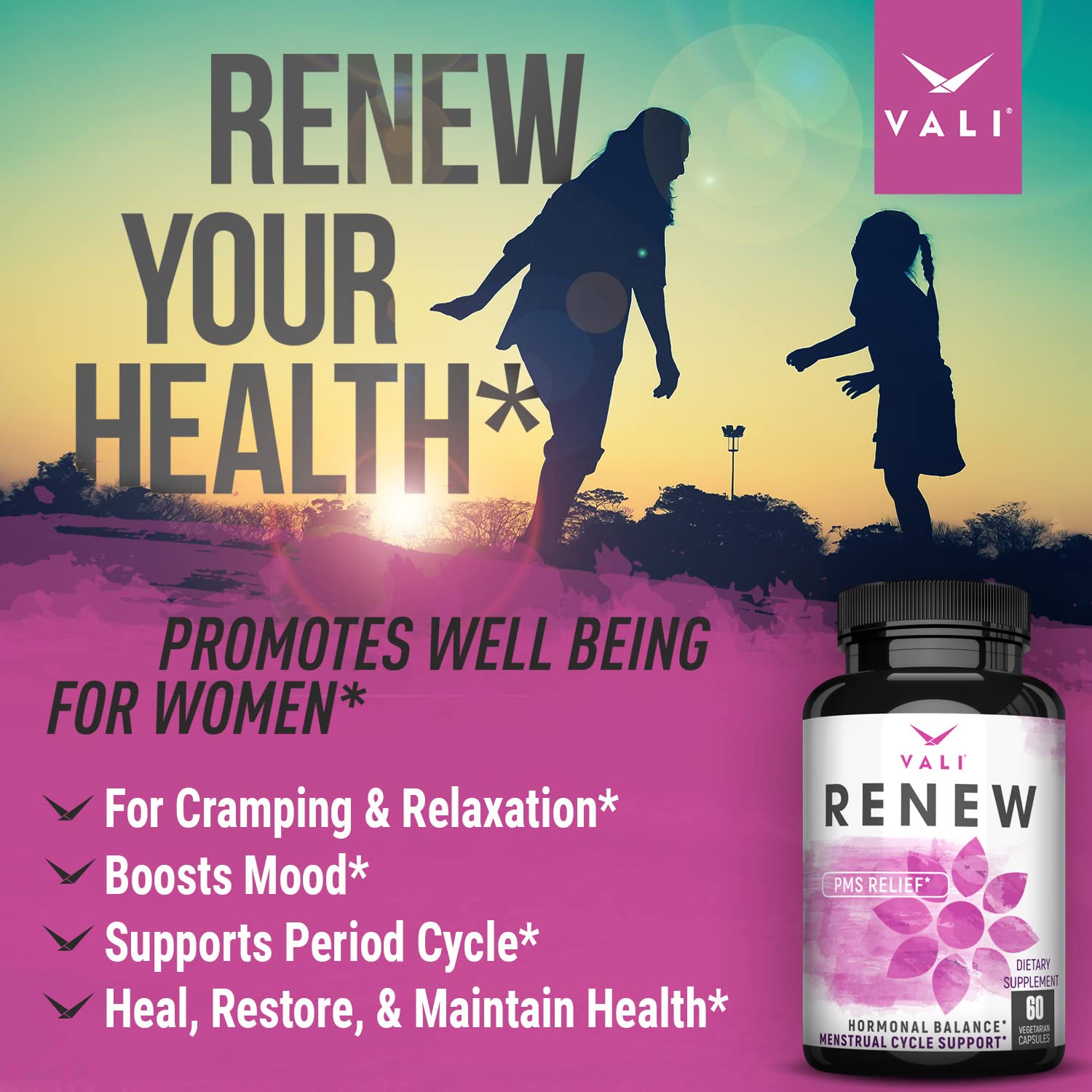 VALI Renew PMS Relief Supplement. Women’s Menstrual Cycle Support. Herbal Formula VALI uk supplements