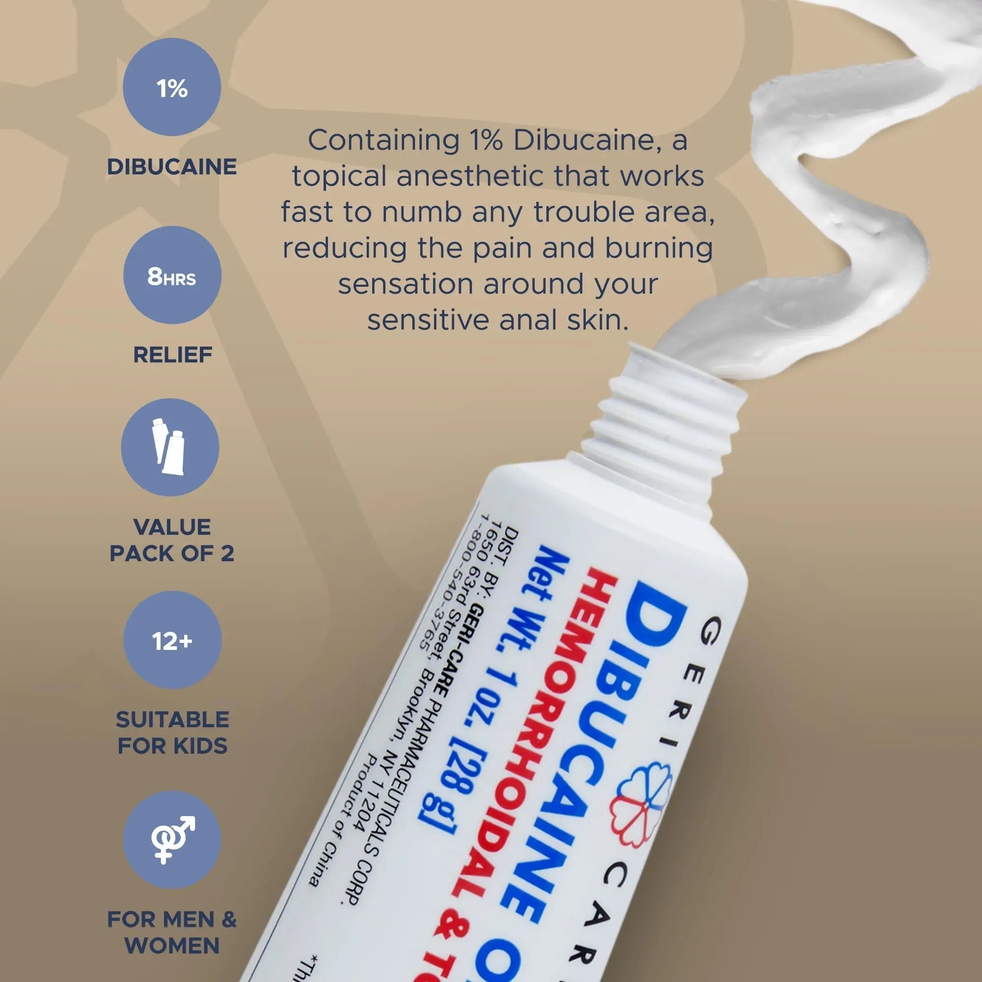 GeriCare Dibucaine Hemorroid Ointment 1% Pain-Relief Hemorrhoid Cream |Hemorroidal & Topical Analgesic| Quick Relief from Burning & Itching | Fast-Acting External Hemorrhoid Treatment 1oz (2 Pack) GeriCare uk supplements