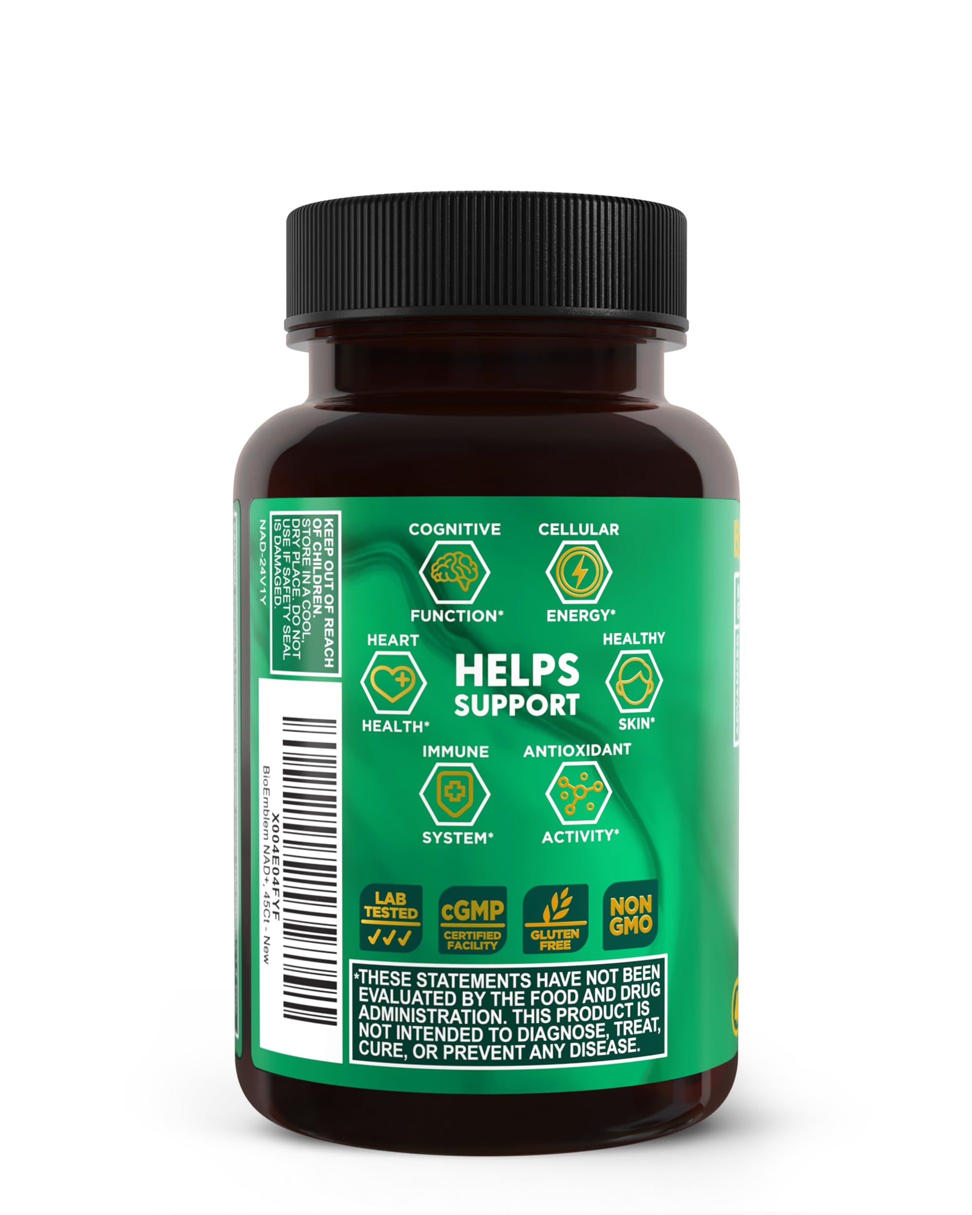 BioEmblem NAD+ Supplement | 300 mg Nicotinamide Riboside with CoQ10 & Resveratrol | Supports Healthy Aging, Cellular Energy and Cognitive Function | Non-GMO, Gluten Free - 45 Capsules BioEmblem uk supplements