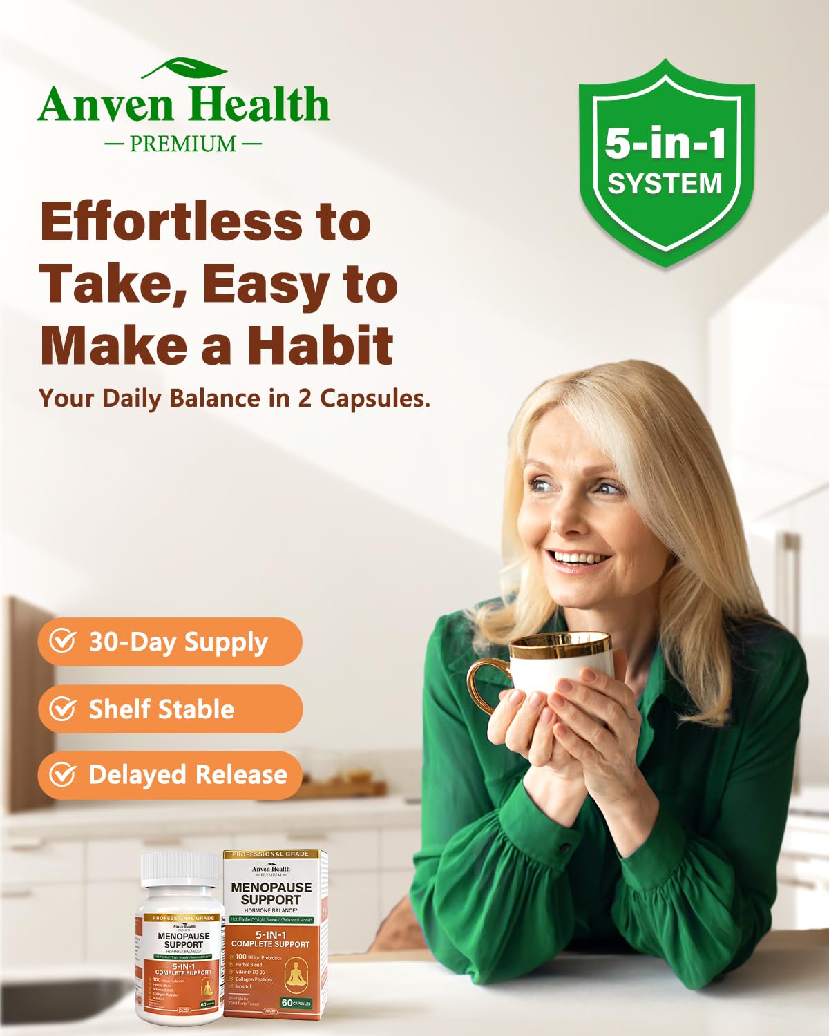 Anven Health Menopause Supplements for Women, Vitamin D3 & B6, Menopause Relief Probiotics Supports Hot Flashes, Night Sweats, Bloating & Gut Health with Black Cohosh, Herbs, Collagen | 60 Veggie Caps Anven Health uk supplements