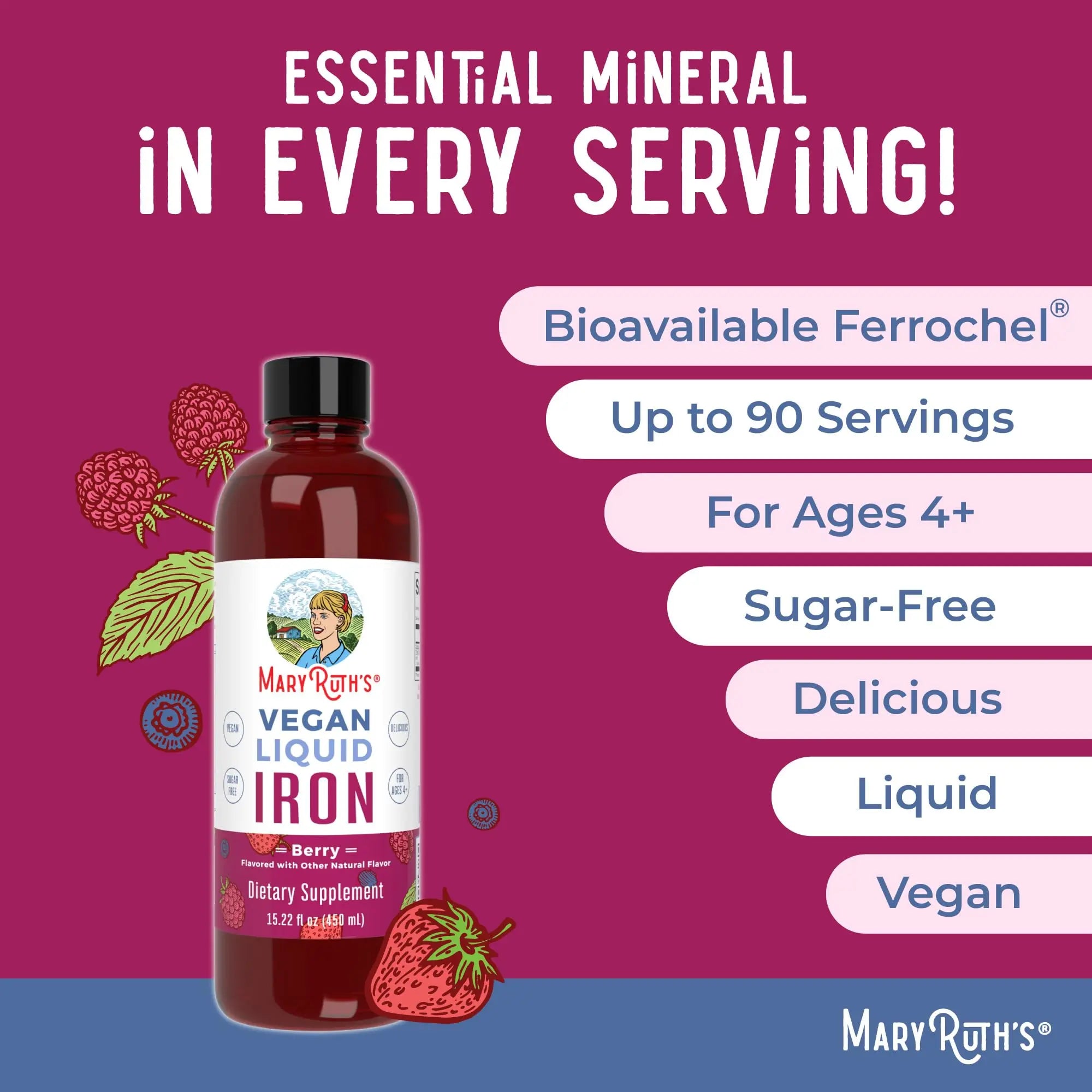 MaryRuth's MaryRuth's Liquid Morning Multivitamin +Hair Growth (Peach Mango, 30oz) & Iron Liquid (Berry) | Clean Label Project Verified® | MARYRUTH'S uk supplements