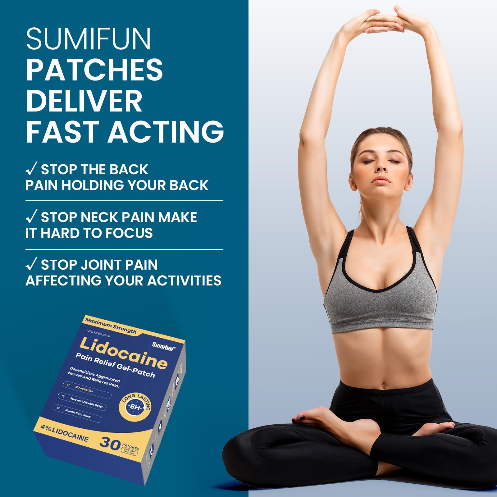 Sumifun 4% Lidocaine Pain Relief Patches 30 Count Maximum Strength Numbing Gel Patch for Back Knee Neck Joint Ache Muscle Soreness Topical Analgesic Sumifun uk supplements