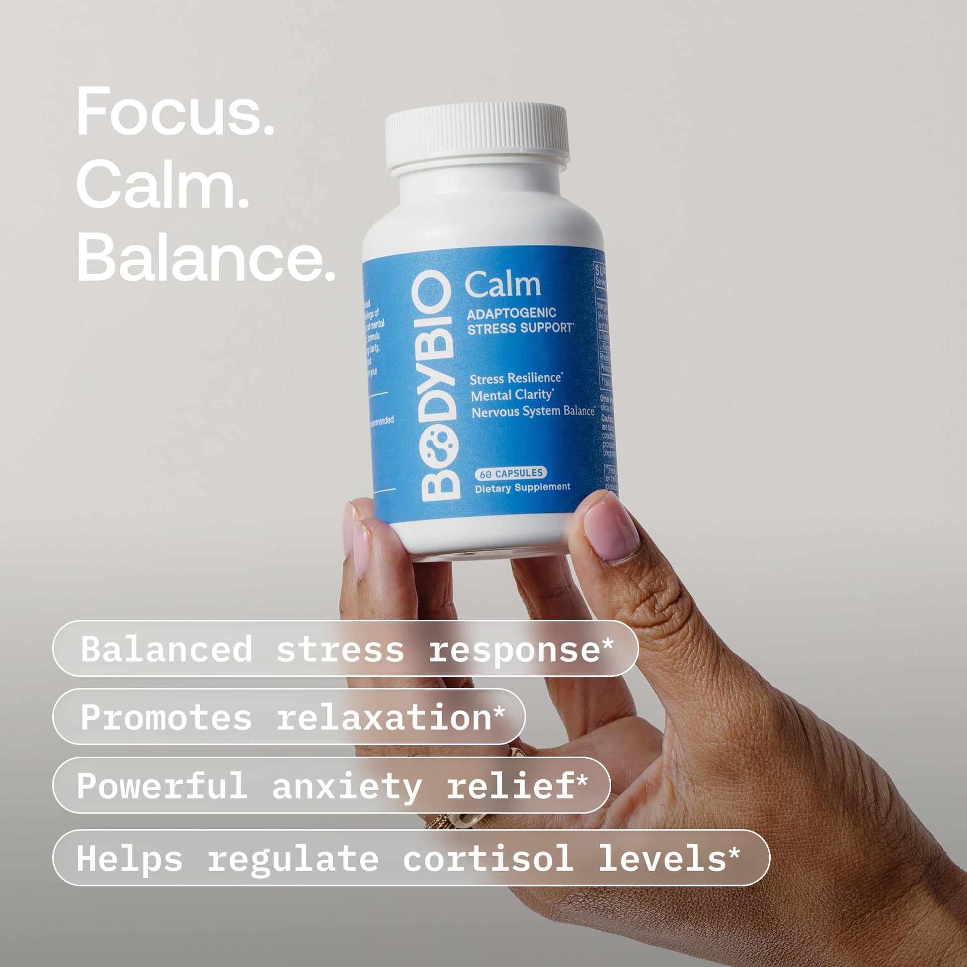 BodyBio Calm - Natural Stress Relief Blend with Rhodiola, Glycine & Phosphatidylserine - Supports Relaxation, Mental Focus & Balanced Cortisol - Non - Drowsy Formula BodyBio uk supplements