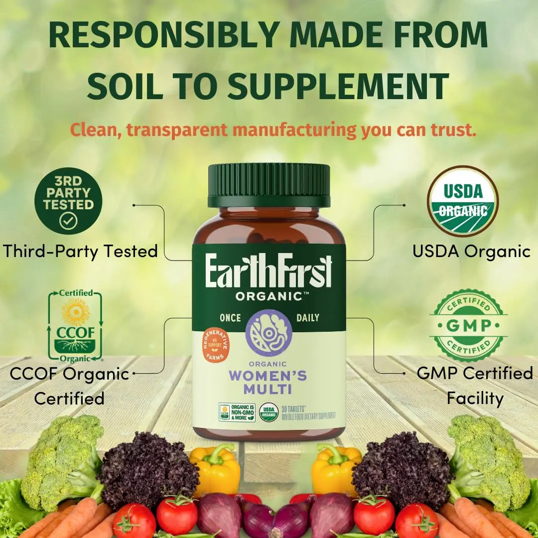 EarthFirst Organic Women’s Multi Once Daily, Women's Multivitamin, Iron, Vitamin B12 & More, 19 Vitamins from Herbs & Superfoods, 30 Count EarthFirst Organic uk supplements