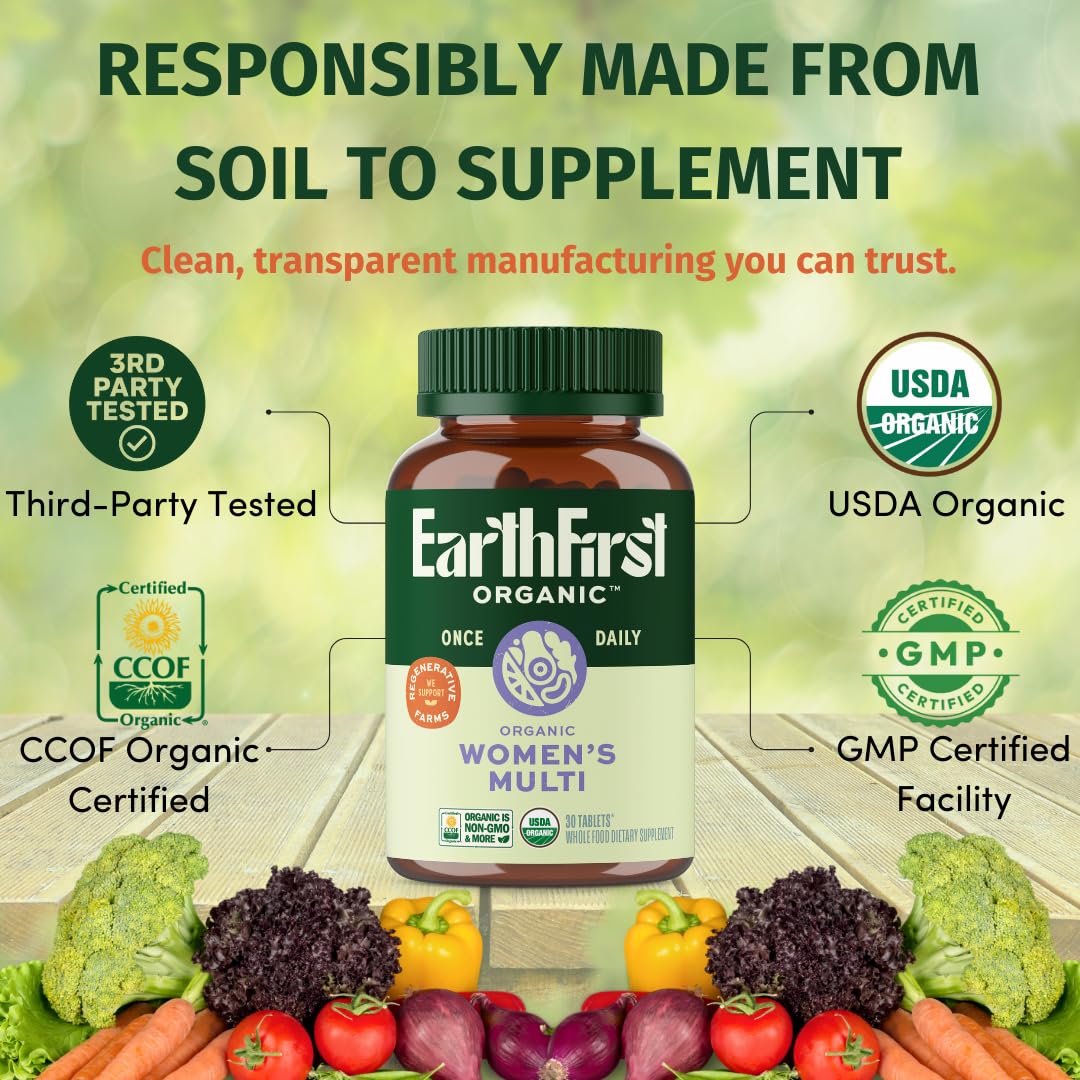 EarthFirst Organic Women’s Multi Once Daily, Women's Multivitamin, Iron, Vitamin B12 & More, 19 Vitamins from Herbs & Superfoods, 30 Count EarthFirst Organic uk supplements