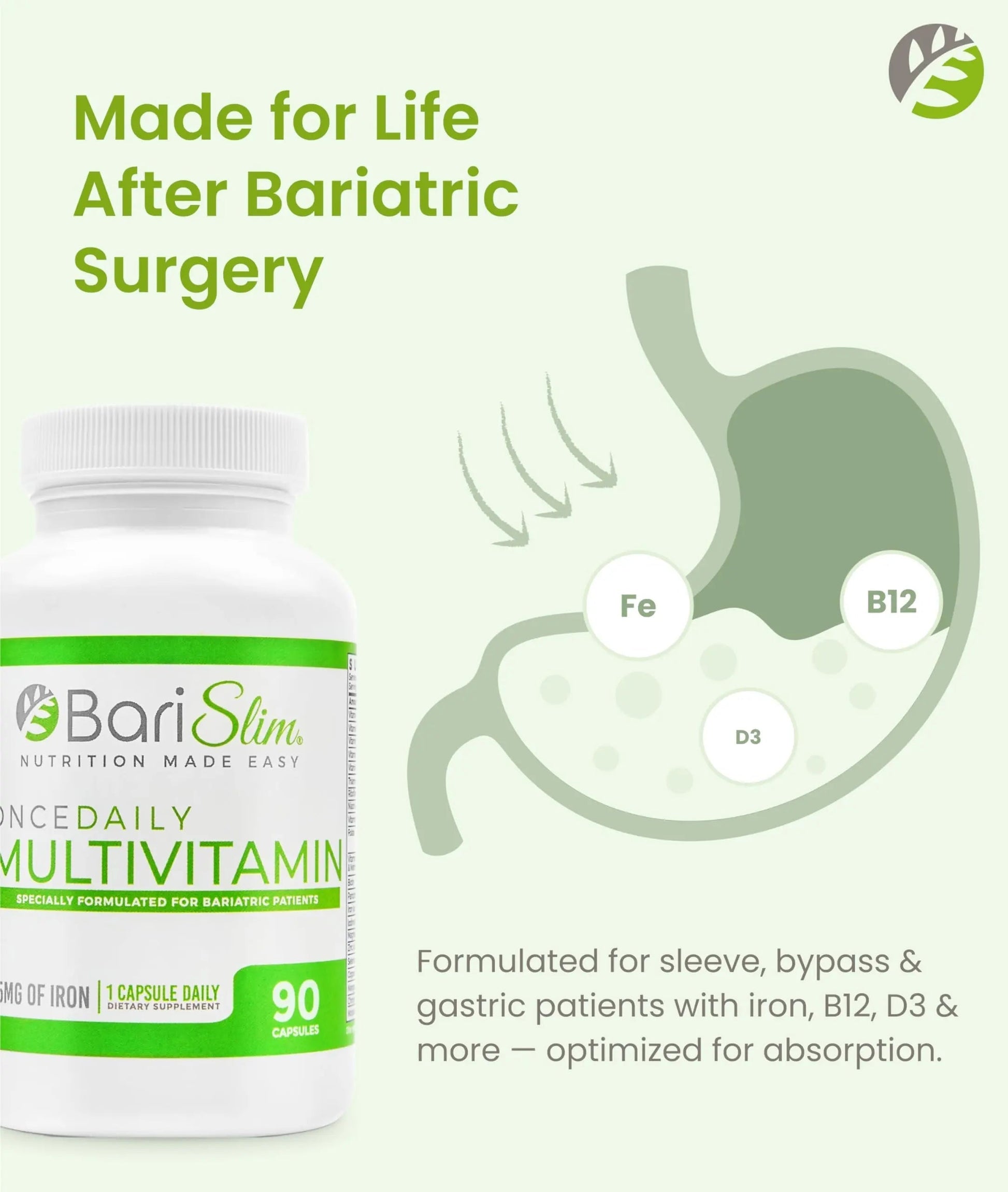 BariSlim Once Daily Bariatric Multivitamin Capsule - 45mg of Iron - Bariatric Vitamin & Supplement for Post Bariatric Surgery Including Gastric Bypass & Gastric Sleeve | 90 Day Supply BariSlim uk supplements