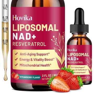 Liposomal NAD Supplement - 1200mg NAD+ Liquid Drops for Women & Men with Resveratrol, Black Pepper Extract - Support Anti-Aging, Brain & Cellular Mitochondrial Health - 2 Fl Oz, Strawberry Flavor Hovika uk supplements
