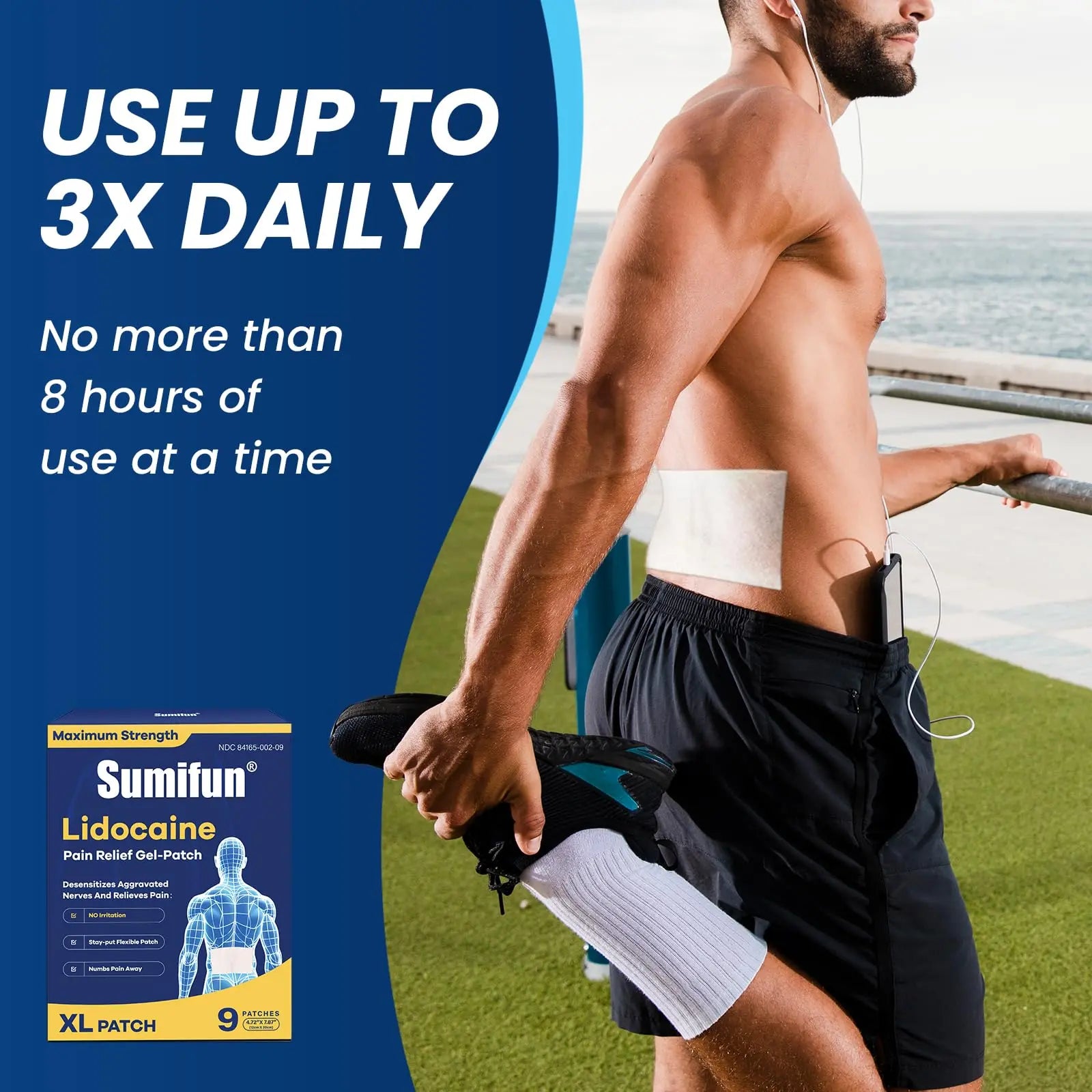 Sumifun 4% Lidocaine XL Pain Patches | Extra Large 4.72"x7.87" for Full Back & Thigh Coverage | Maximum Strength OTC Numbing | 8-Hour Medical Adhesion (X-Large, Count, 9) Sumifun uk supplements