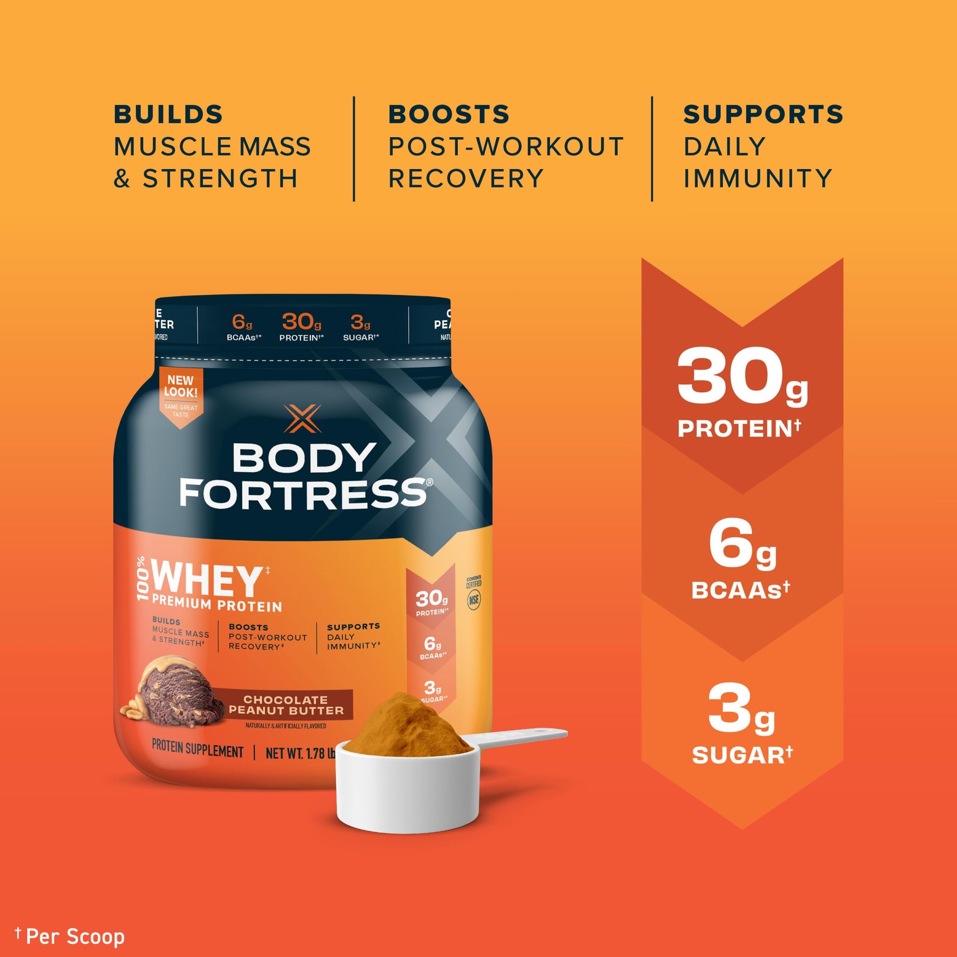 Body Fortress 100% Whey, Premium Protein Powder, Chocolate Peanut Butter, 1.78lbs Body Fortress uk supplements
