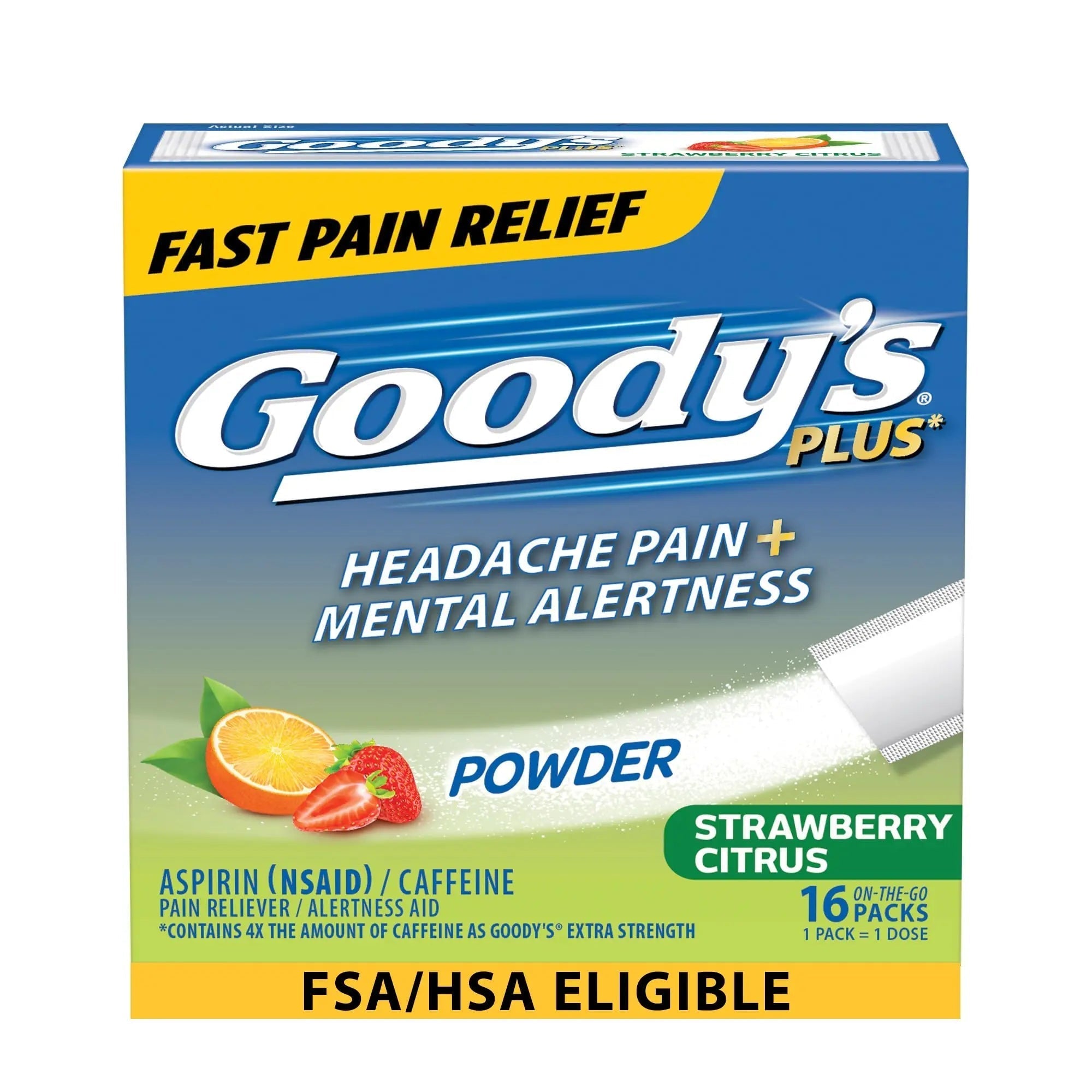 Goody’s Headache Relief Plus Mental Alertness Powder, with Aspirin and Caffeine, Strawberry Citrus Flavor, 16 Count Goody's uk supplements
