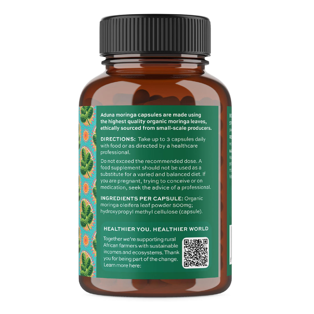 Aduna Organic Moringa Capsules 1500mg | 100% Pure Moringa Leaf for Energy, Immunity & Focus | Natural Plant-Based Food Supplement for Tiredness, Recovery & Breastfeeding | 180 Vegan Capsules Aduna uk supplements