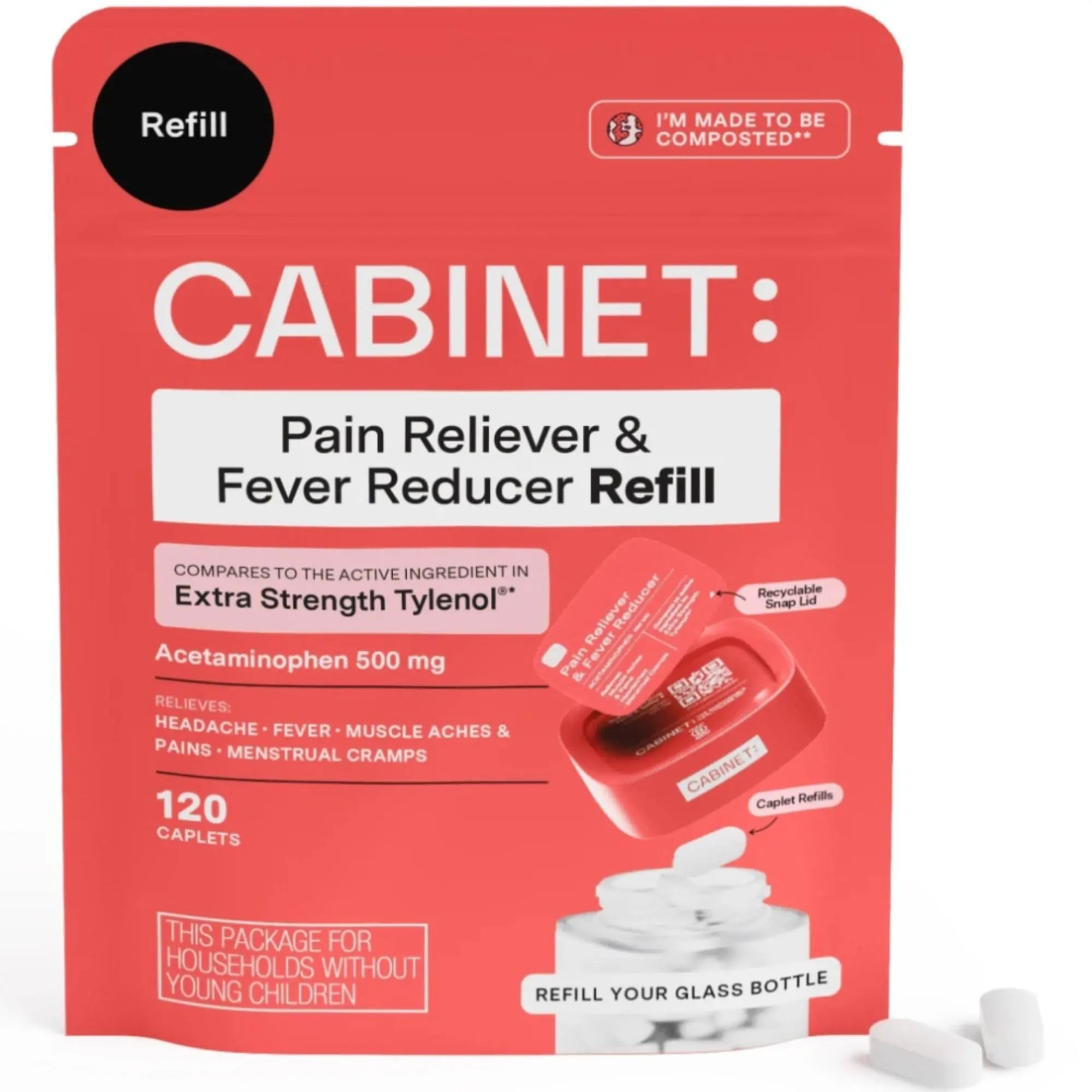 Cabinet: 500mg Acetaminophen for Headache Relief, Toothaches, Sore Throat, and Fever Reducer, 120 Tablets (Refill Pouch) Cabinet: uk supplements